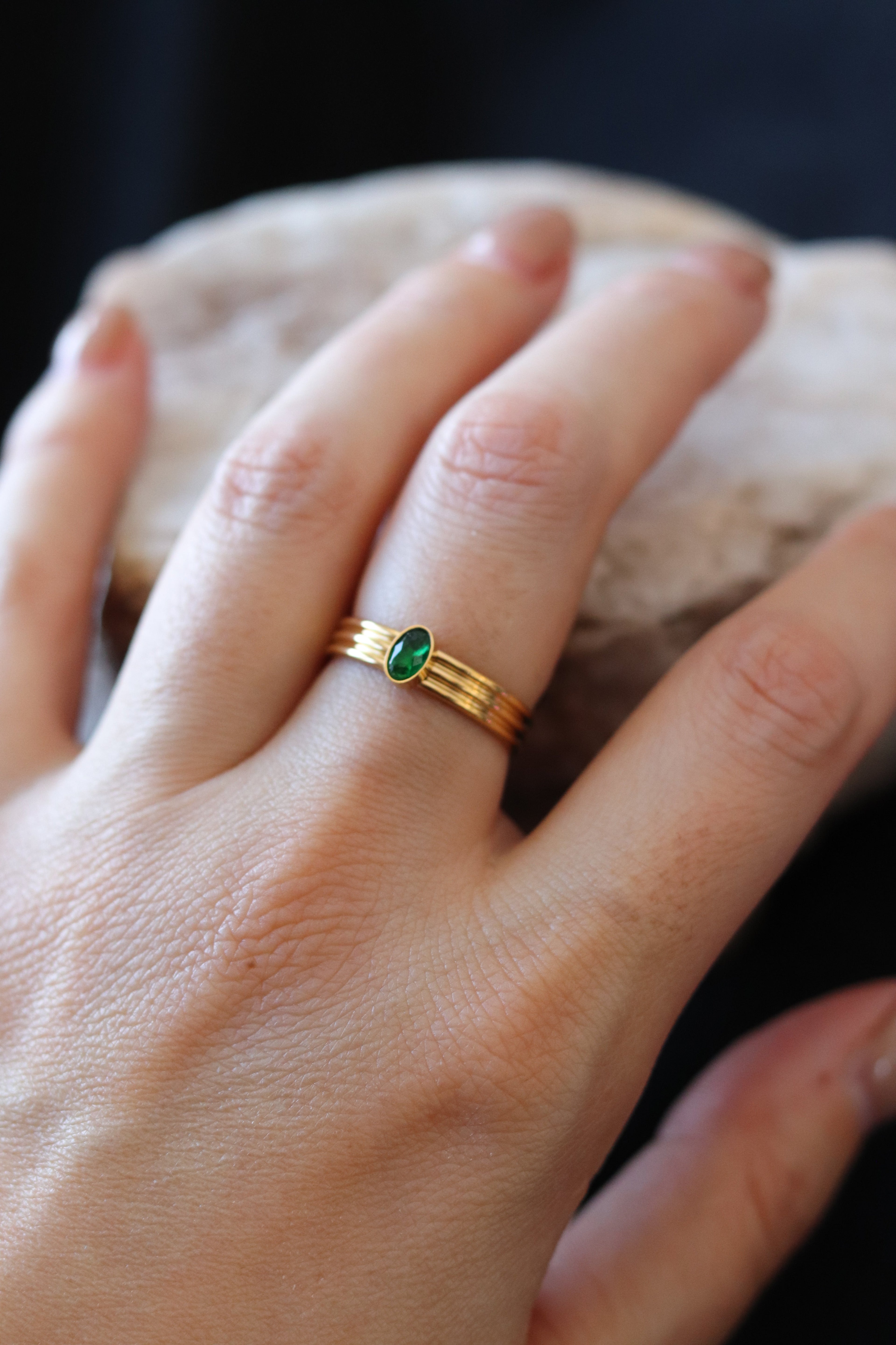 Waterproof Gold Emerald CZ Ring