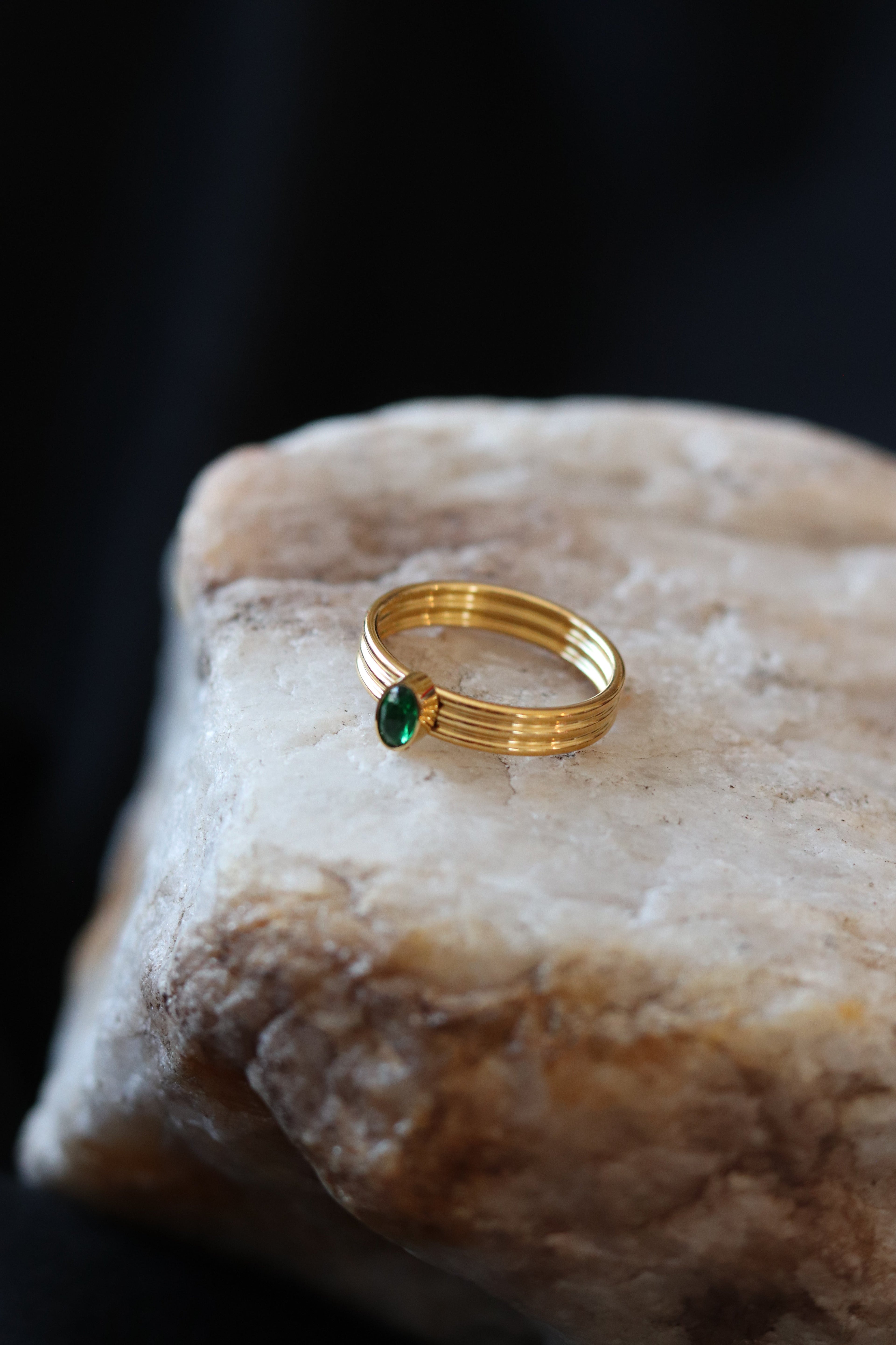 Waterproof Gold Emerald CZ Ring