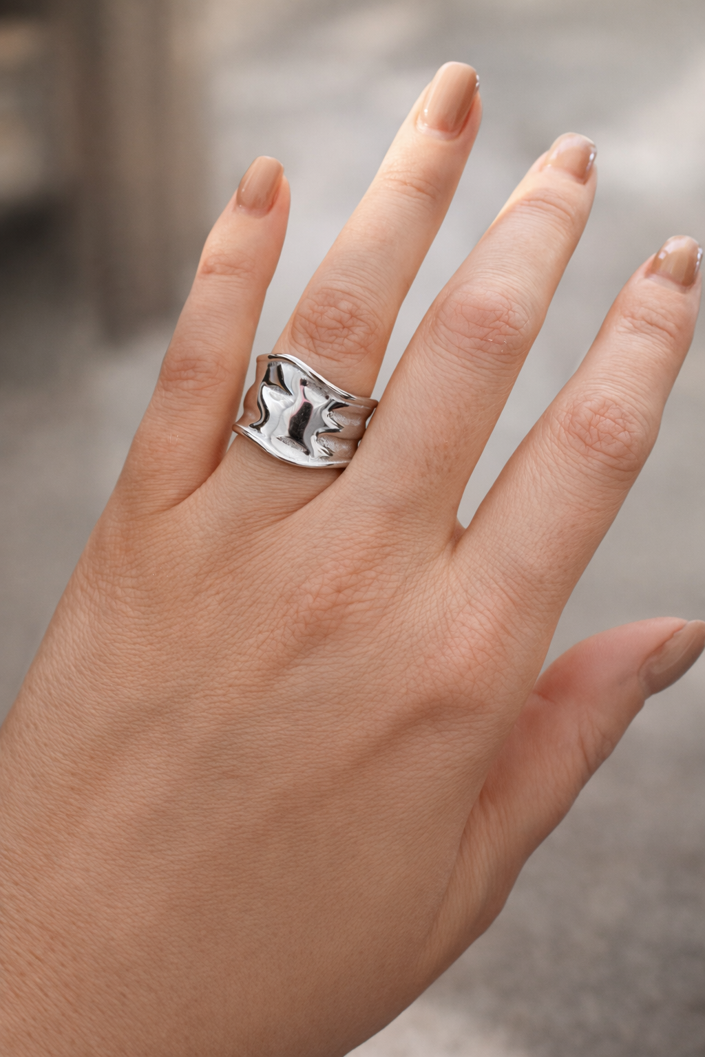 Chunky Silver Statement Ring - Stainless Steel Open Band Size 7