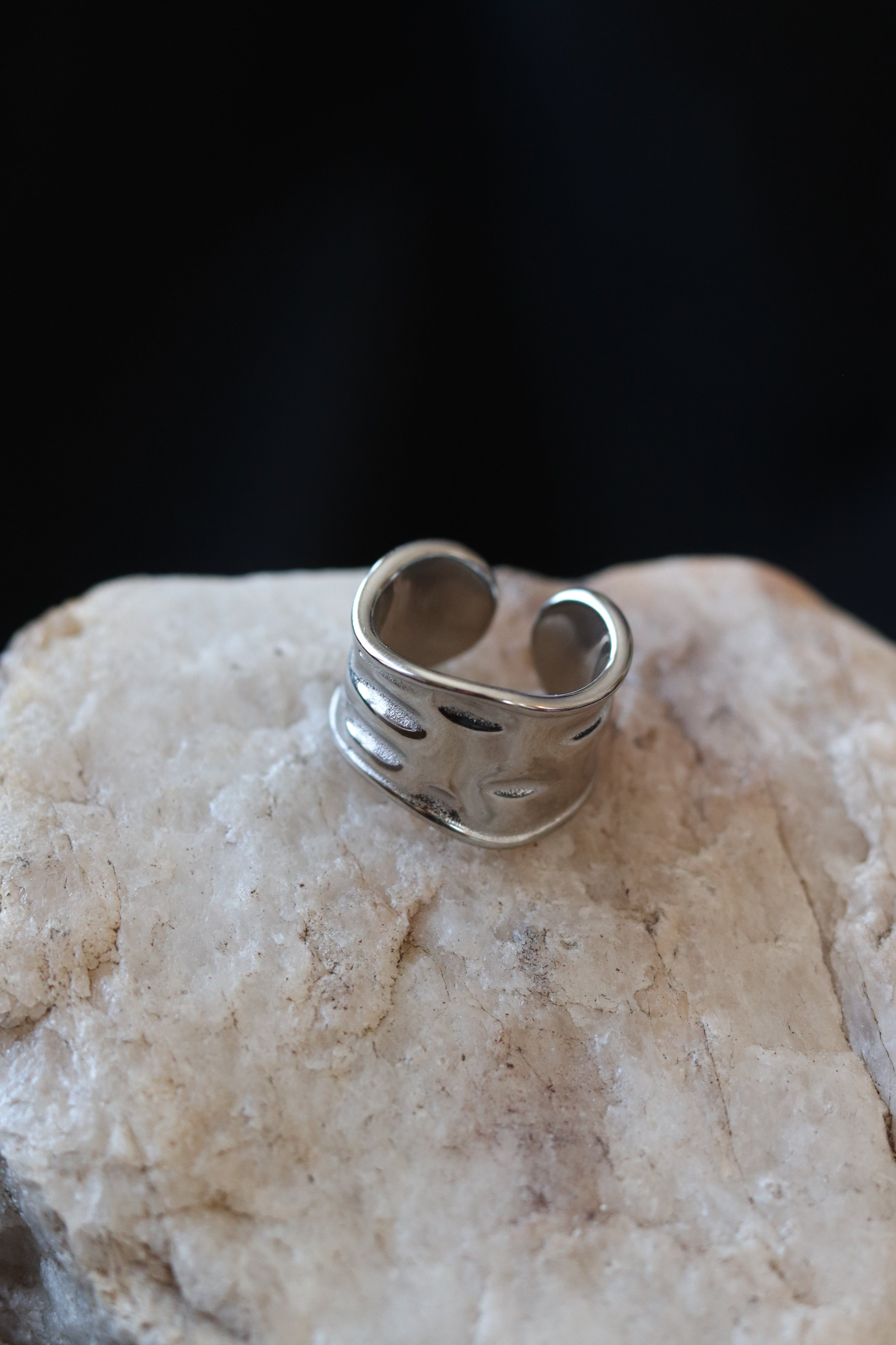 Chunky Silver Statement Ring - Stainless Steel Open Band Size 7