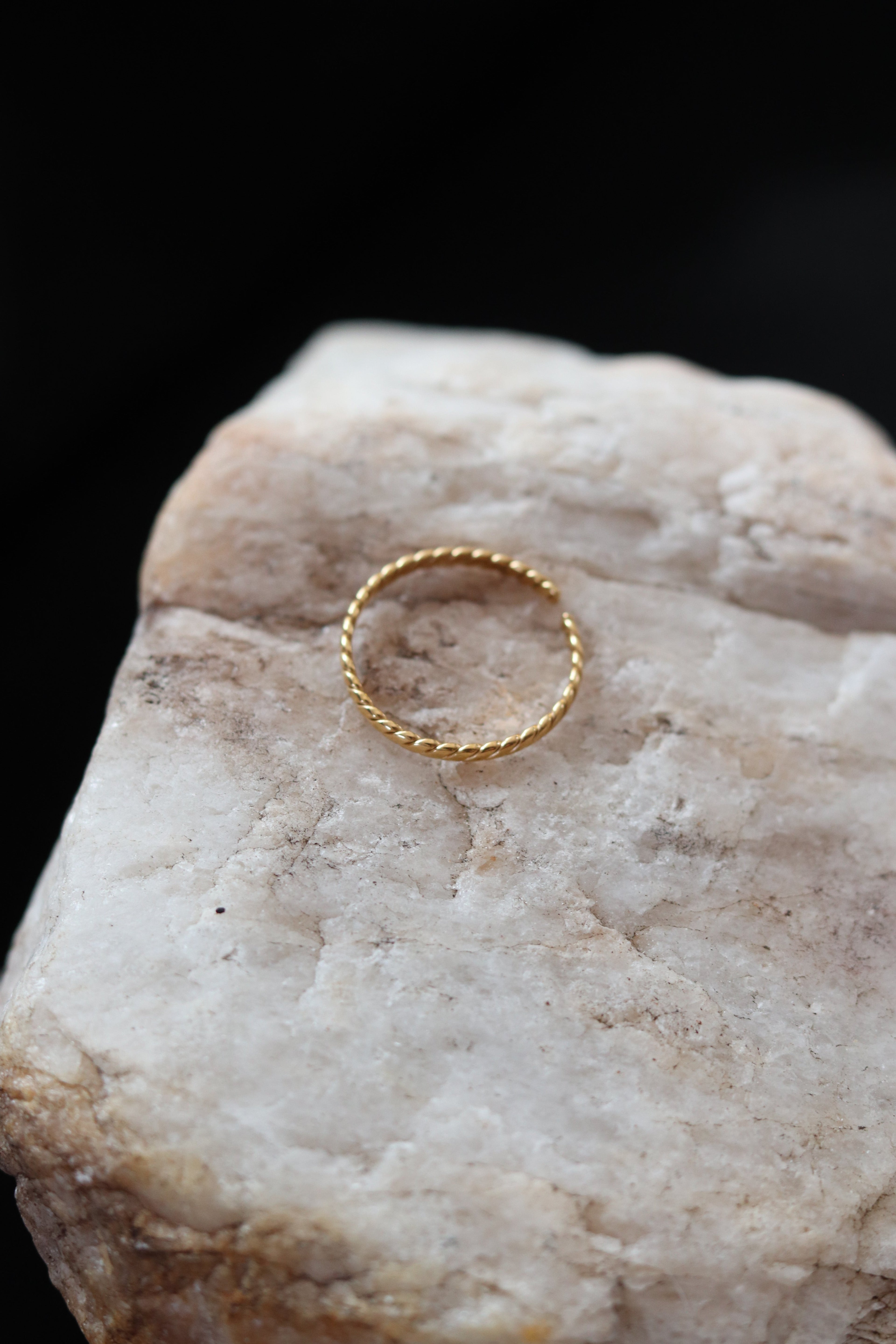 Dainty Twisted Gold Ring – 18K Gold Plated Stainless Steel Open Back Stacking Ring