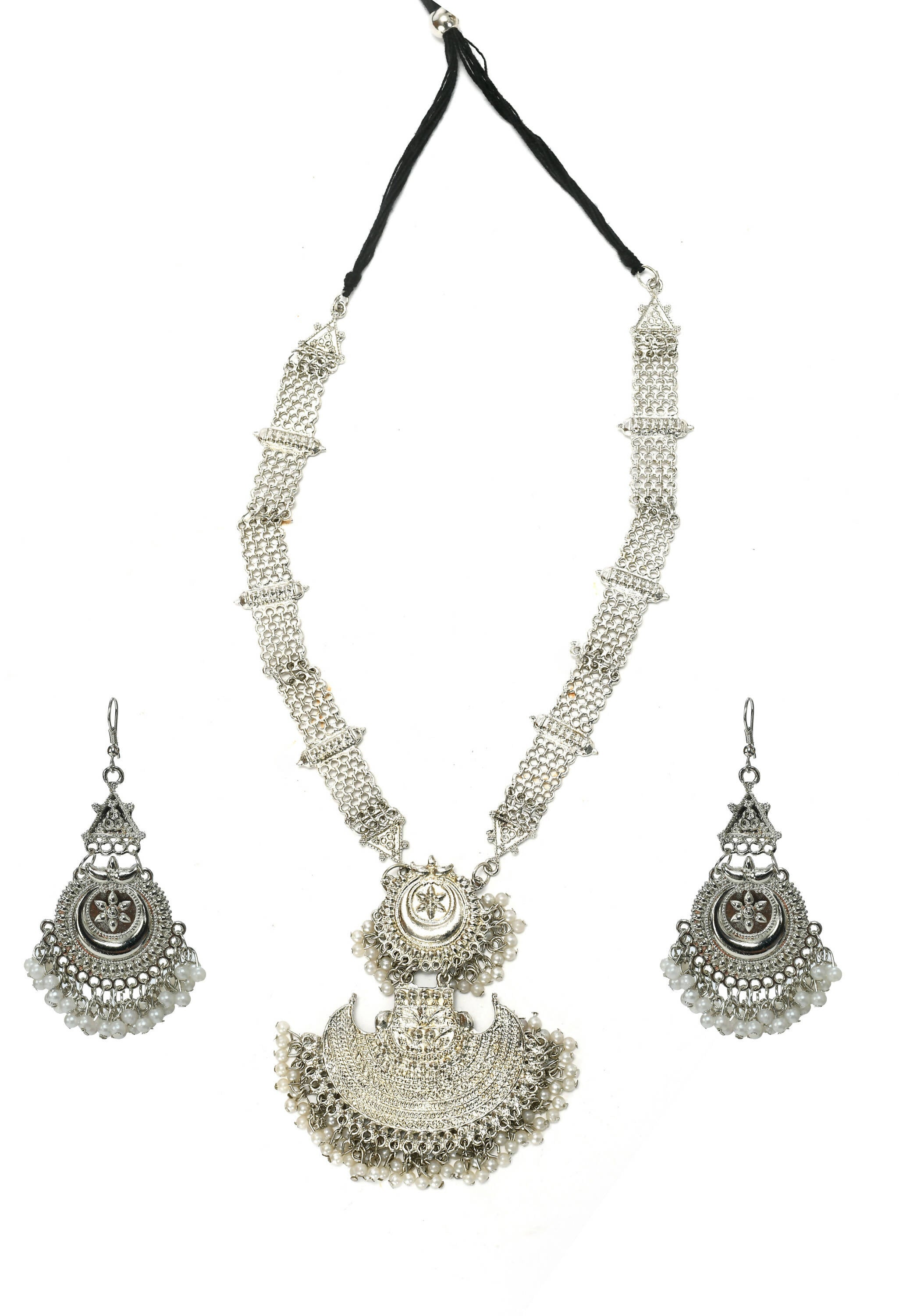 Silver-plated brass Rani Haar long statement necklace