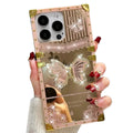 AuroiCYY for iPhone 15 Pro Max Butterfly Stand Case Glitter Bling Foldable Kickstand Woman Girly Mirror Back Golden Plated Shockproof Protective Elegant Cute Soft Cover for iPhone 15 Pro Max (Pink)