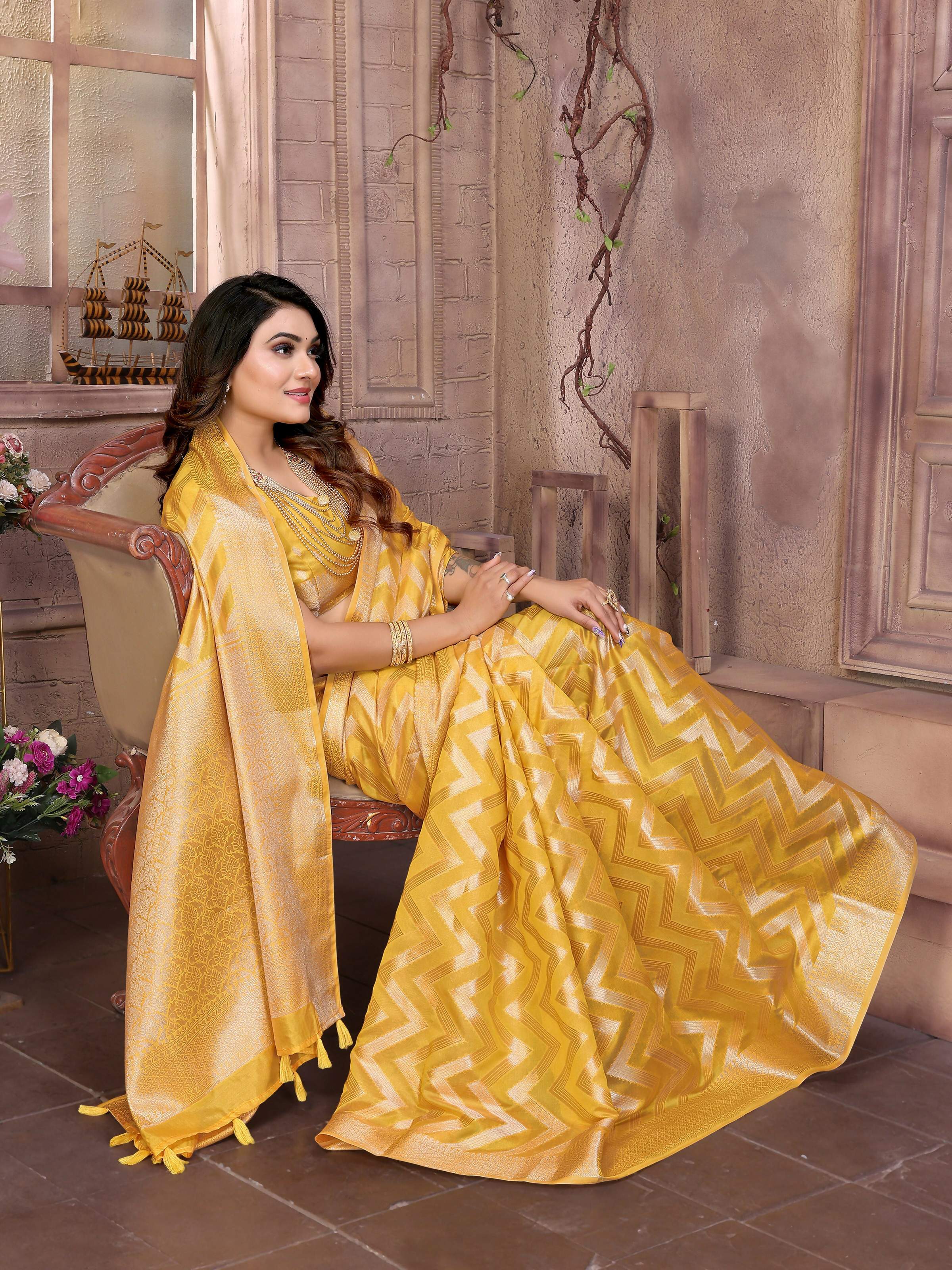 Yellow Soft Organza Silk Weaving Saree with Matching Blouse