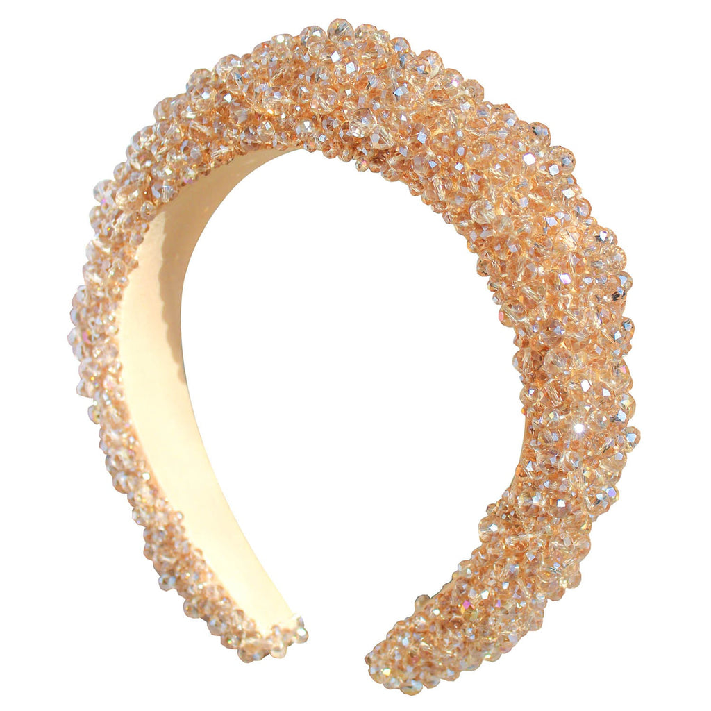 CROWN Glass Crystal Beads Headband In Champagne Beige