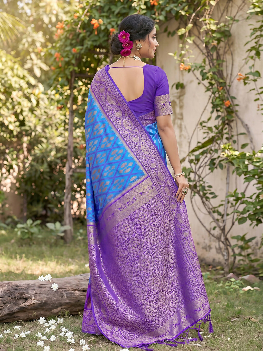 Sky Blue Soft Silk Saree with Matching Blouse Fabric
