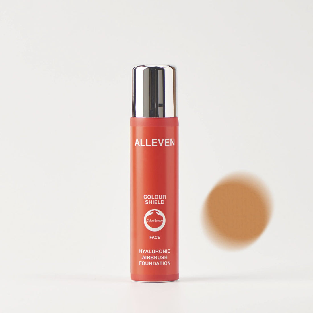 ALLEVEN Face Colour Shield in Sand shade 75ml bottle with airbrush foundation spray application