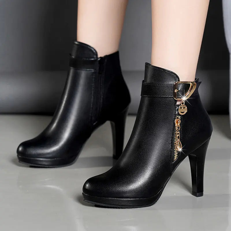 Women's Winter Ankle Boots with Chunky Heel
