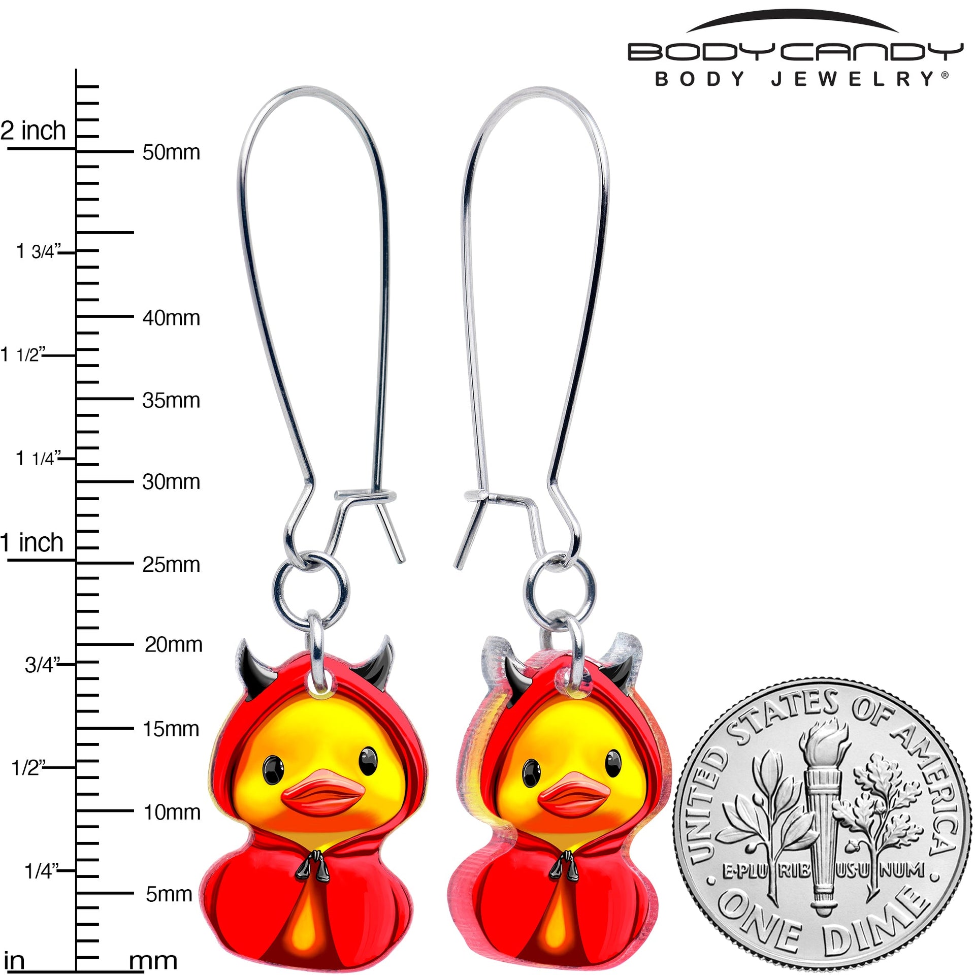 Devil Duck Dangle Earrings with Red Costume Acrylic Charms - Image 3