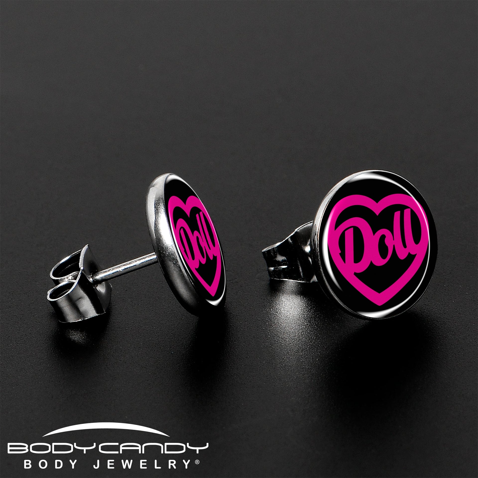 Hollow Heart Doll Word Stud Earrings by Onyx O