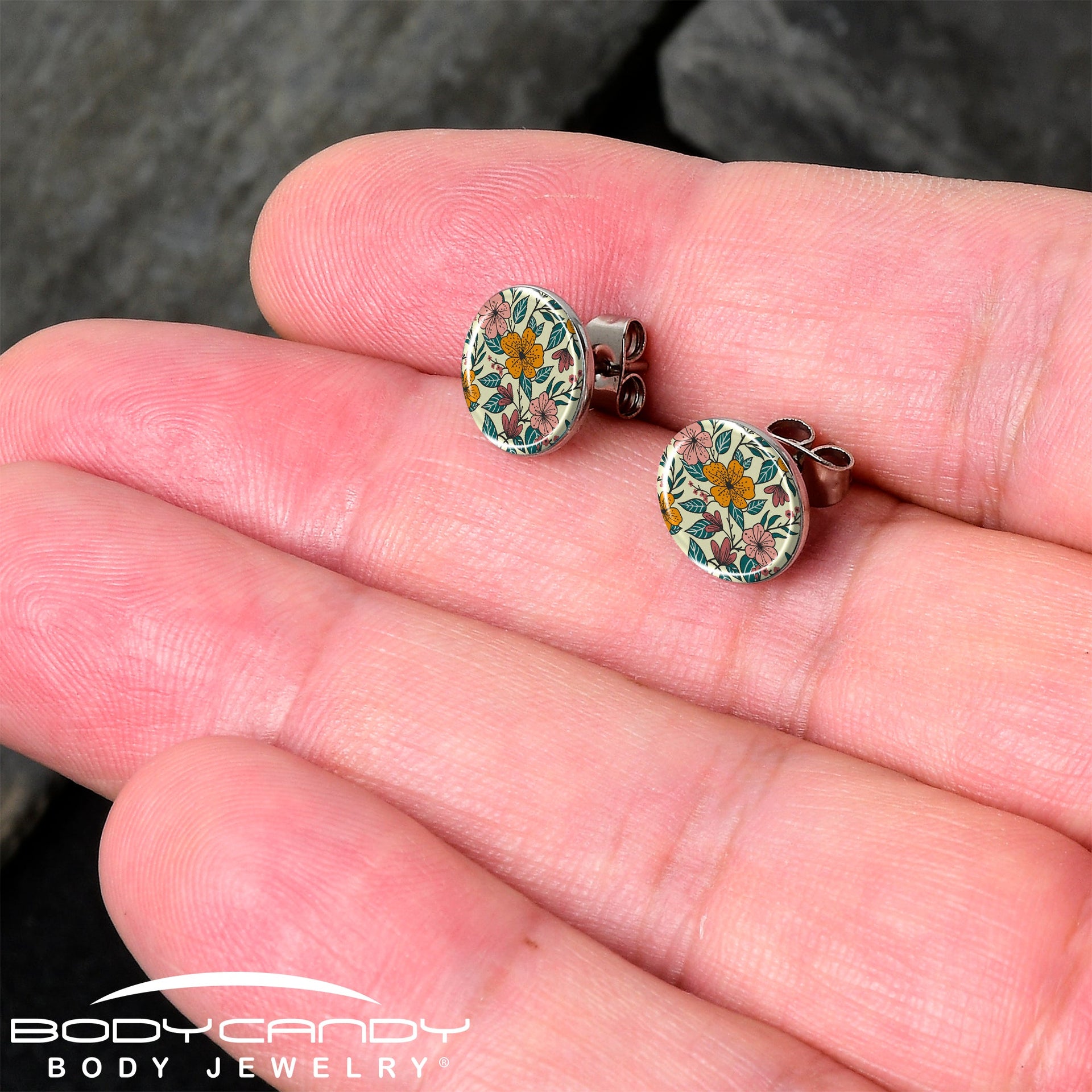 Wildflower Floral Stud Earrings with Hand Drawn Art Design