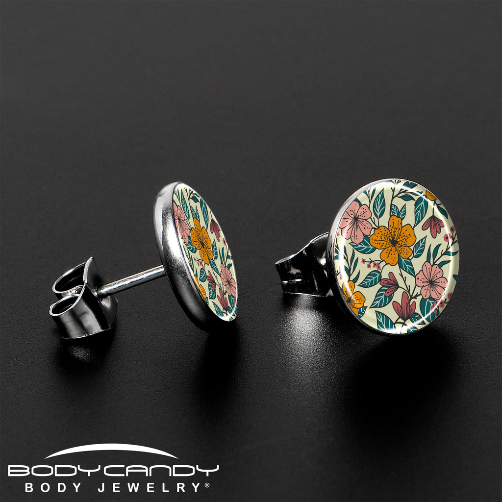 Wildflower Floral Stud Earrings with Hand Drawn Art Design