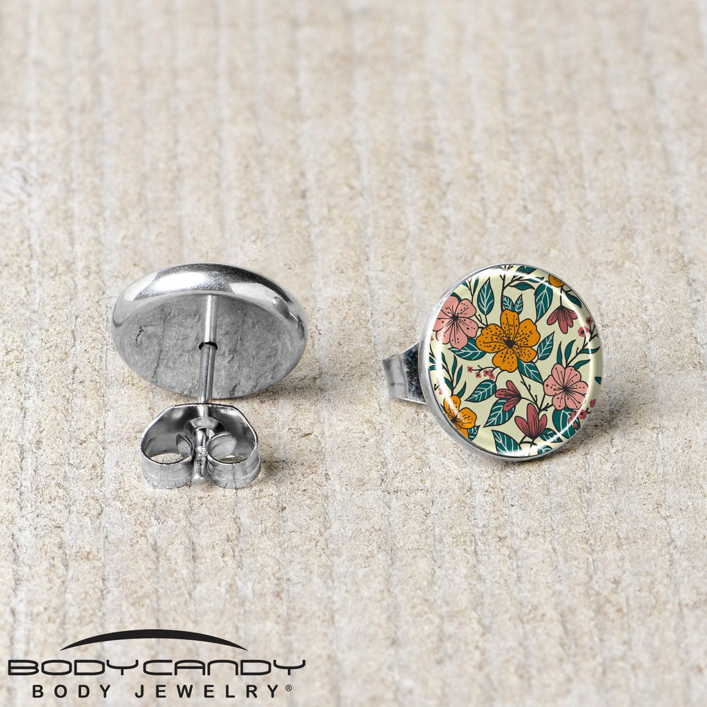 Wildflower Floral Stud Earrings with Hand Drawn Art Design
