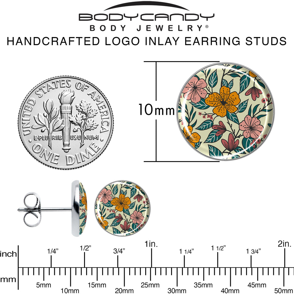 Wildflower Floral Stud Earrings with Hand Drawn Art Design