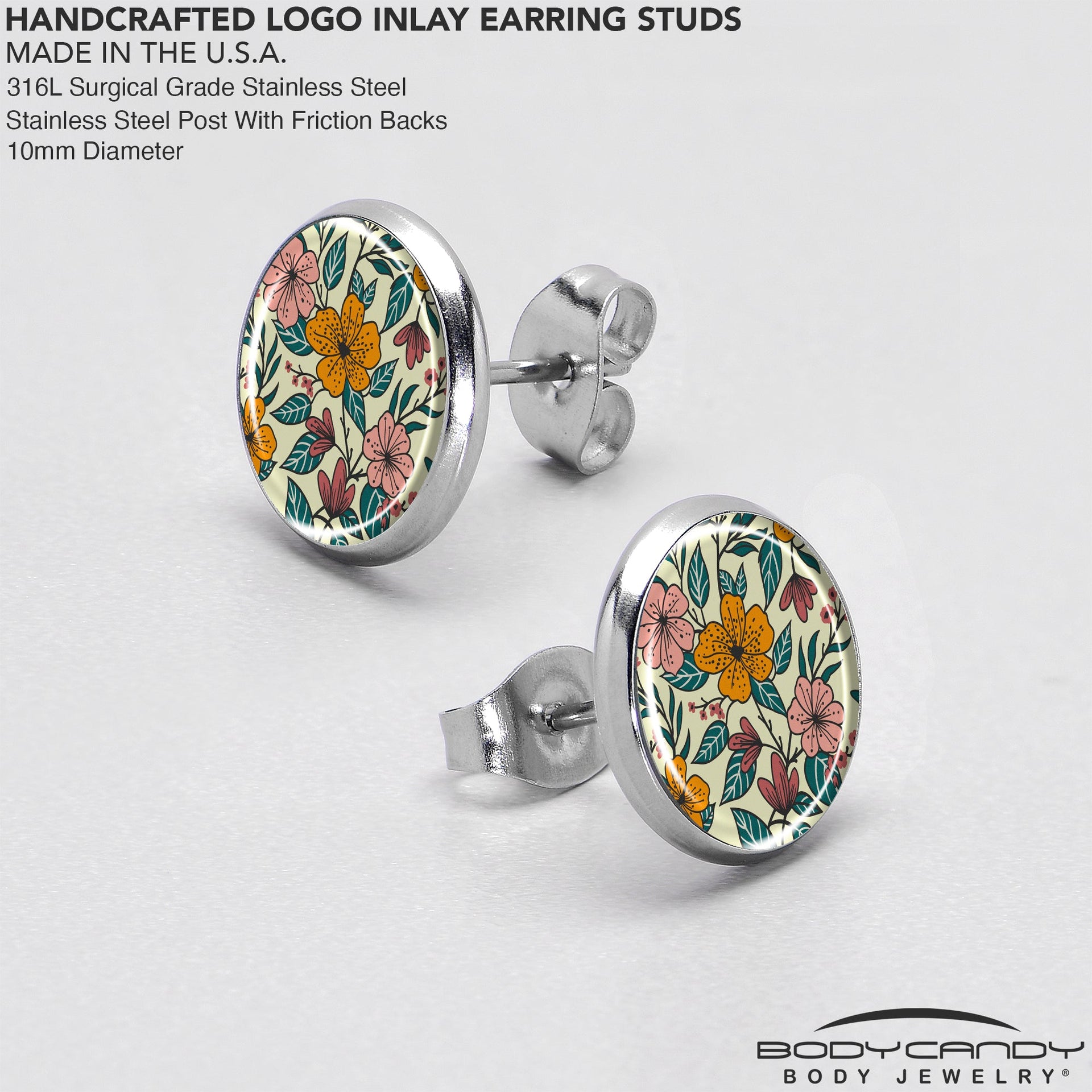 Wildflower Floral Stud Earrings with Hand Drawn Art Design