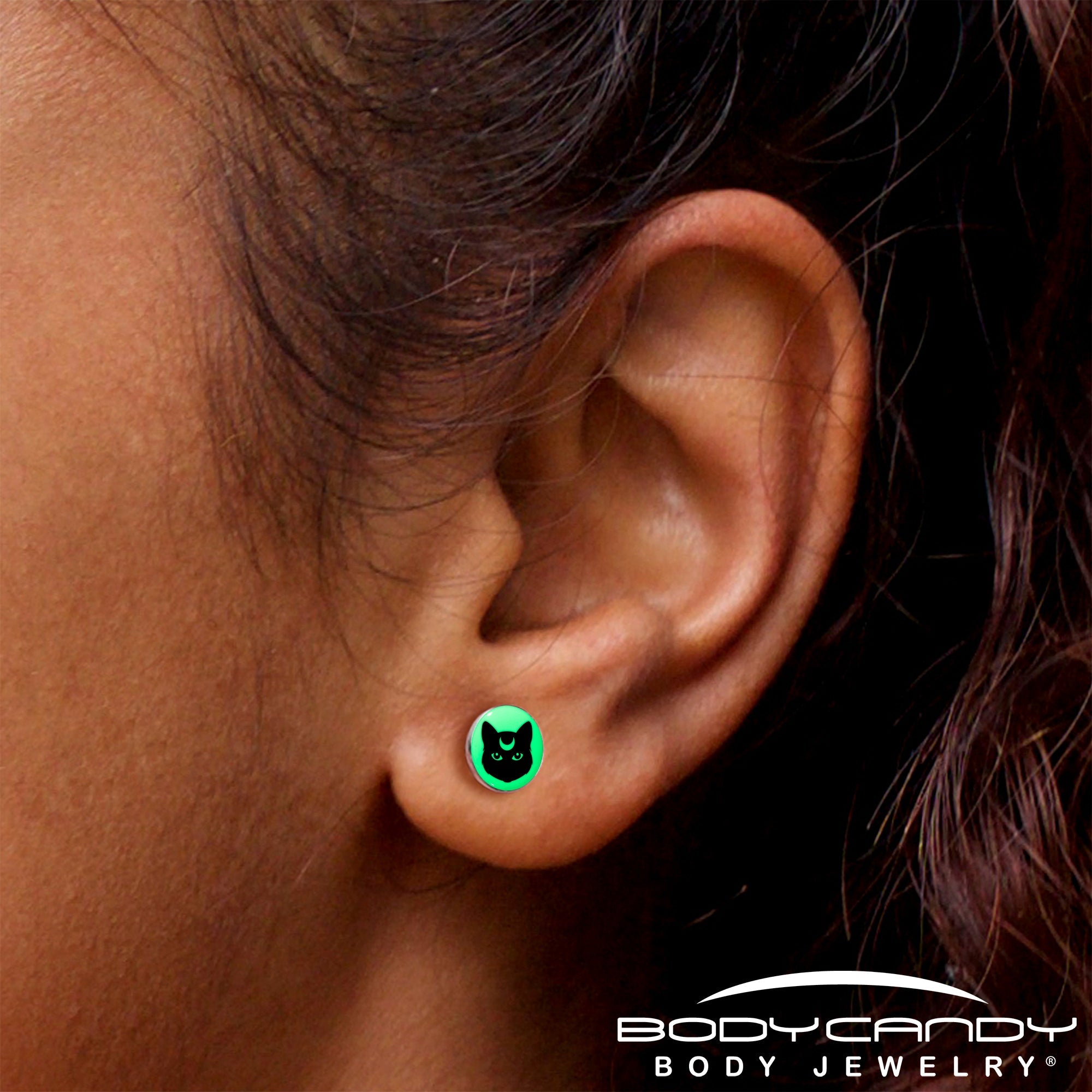 Mystic Kitty Cat Glow in the Dark Stud Earrings by Onyx O