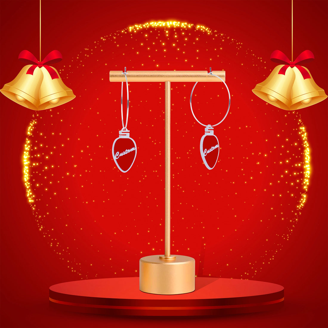 Custom Red Holiday Ornament Personalized Hoop Earrings