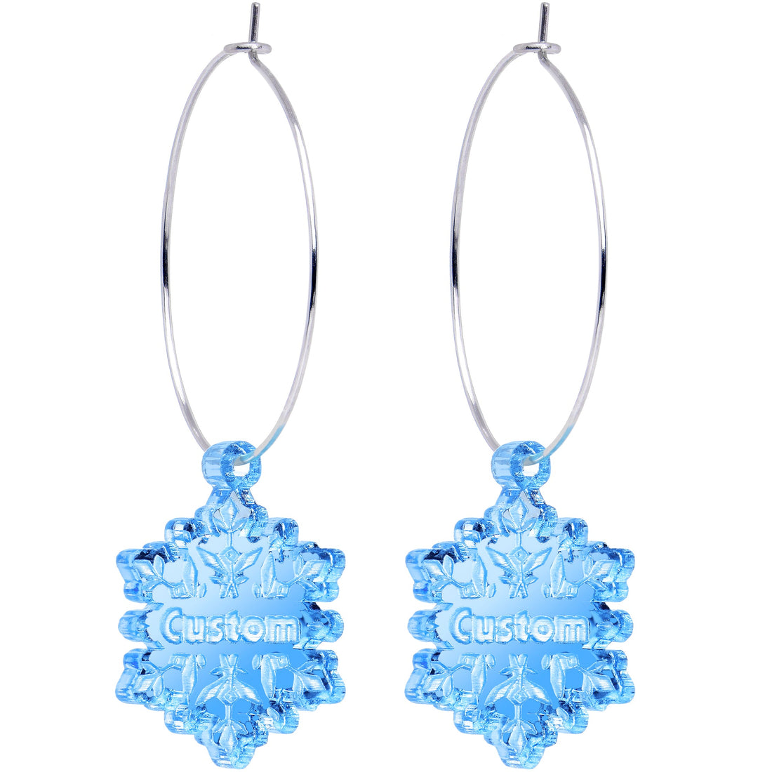 Custom Blue Winter Snowflake Personalized Hoop Earrings