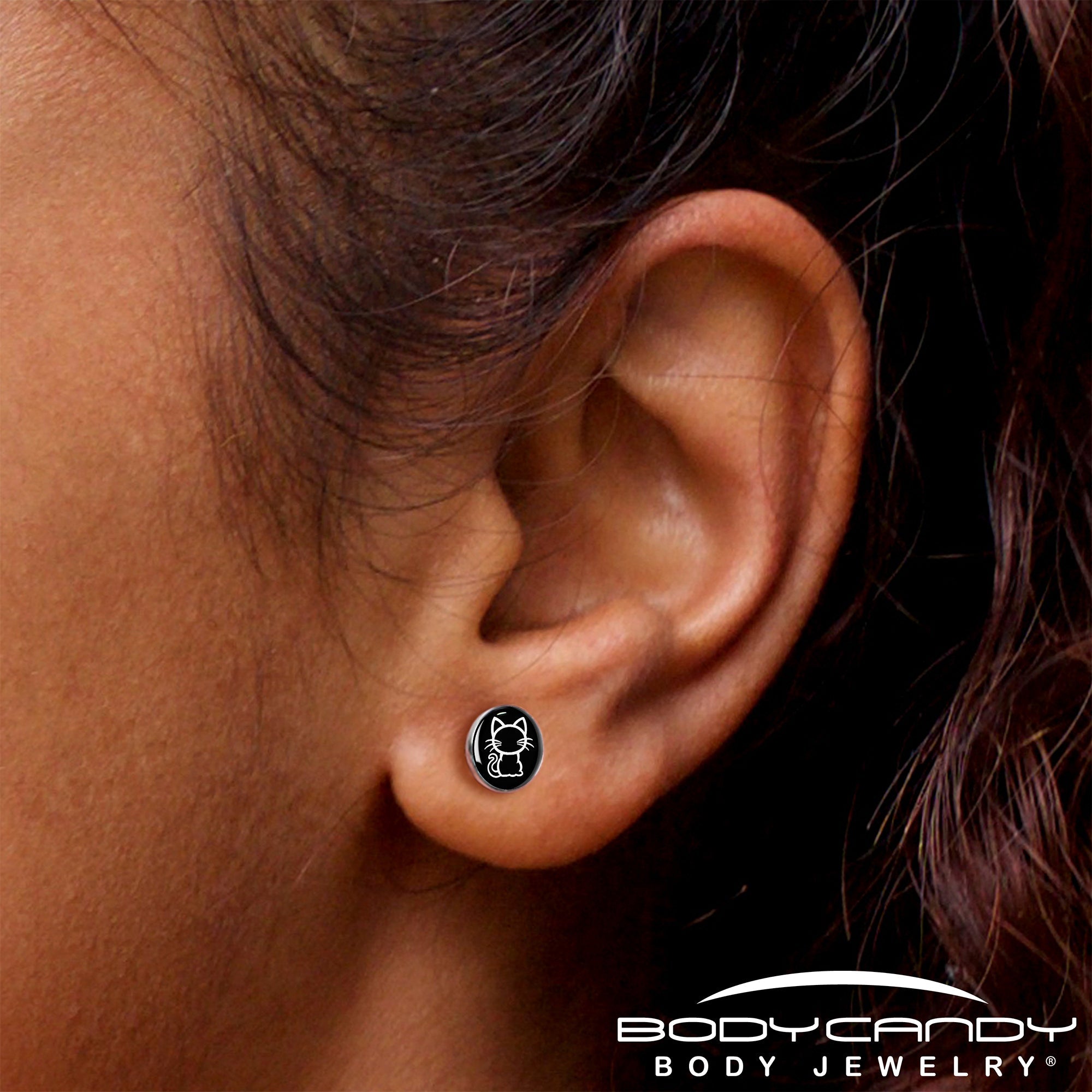 Black and White Kitty Cat Stud Earrings by Onyx O