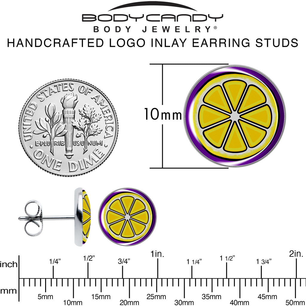 Yellow Lemon Slice Stud Earrings with Purple Border - Image 6