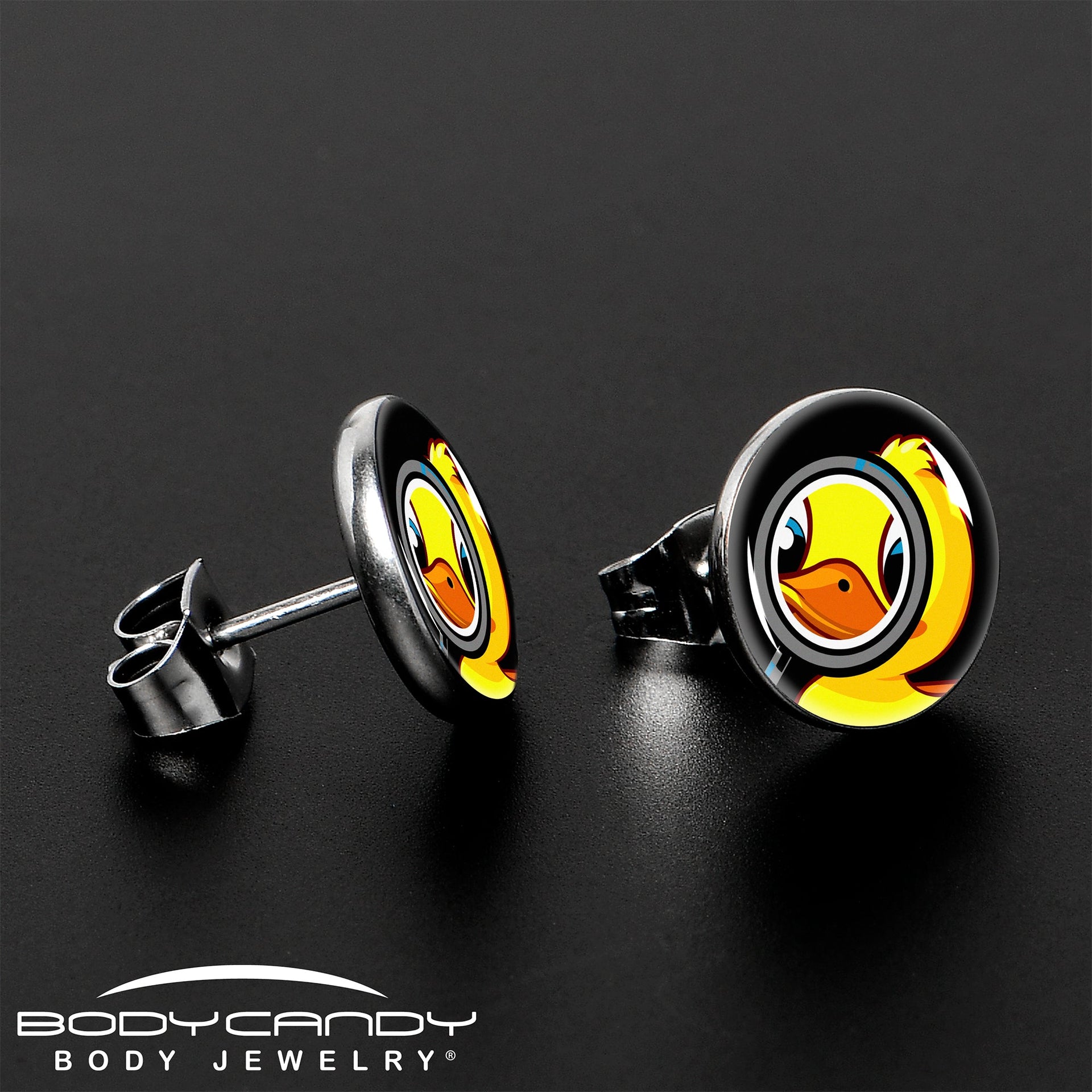 Yellow Duck Magnifying Glass Stud Earrings in Stainless Steel - Image 3