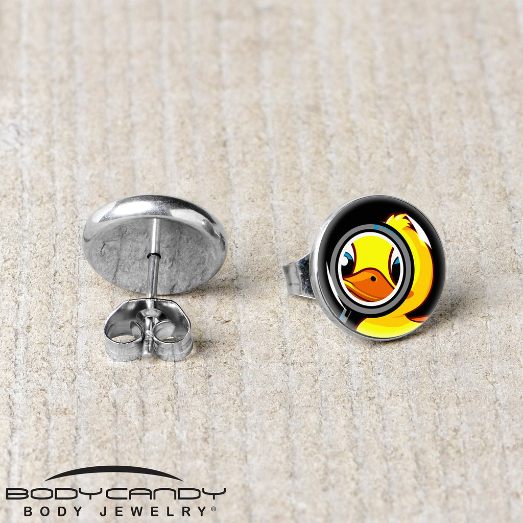 Yellow Duck Magnifying Glass Stud Earrings in Stainless Steel - Image 5