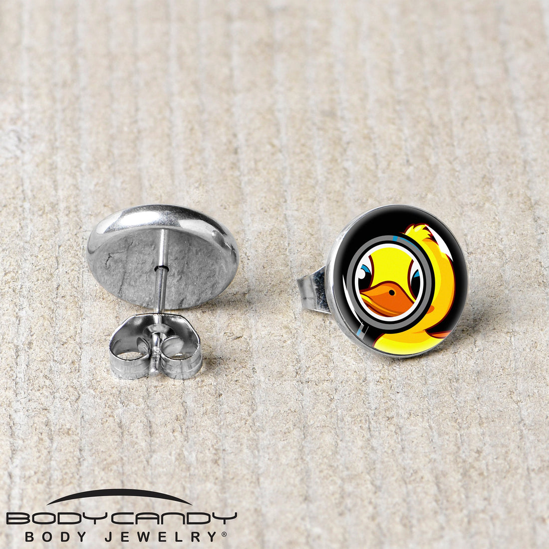 Yellow Duck Magnifying Glass Stud Earrings in Stainless Steel - Image 5