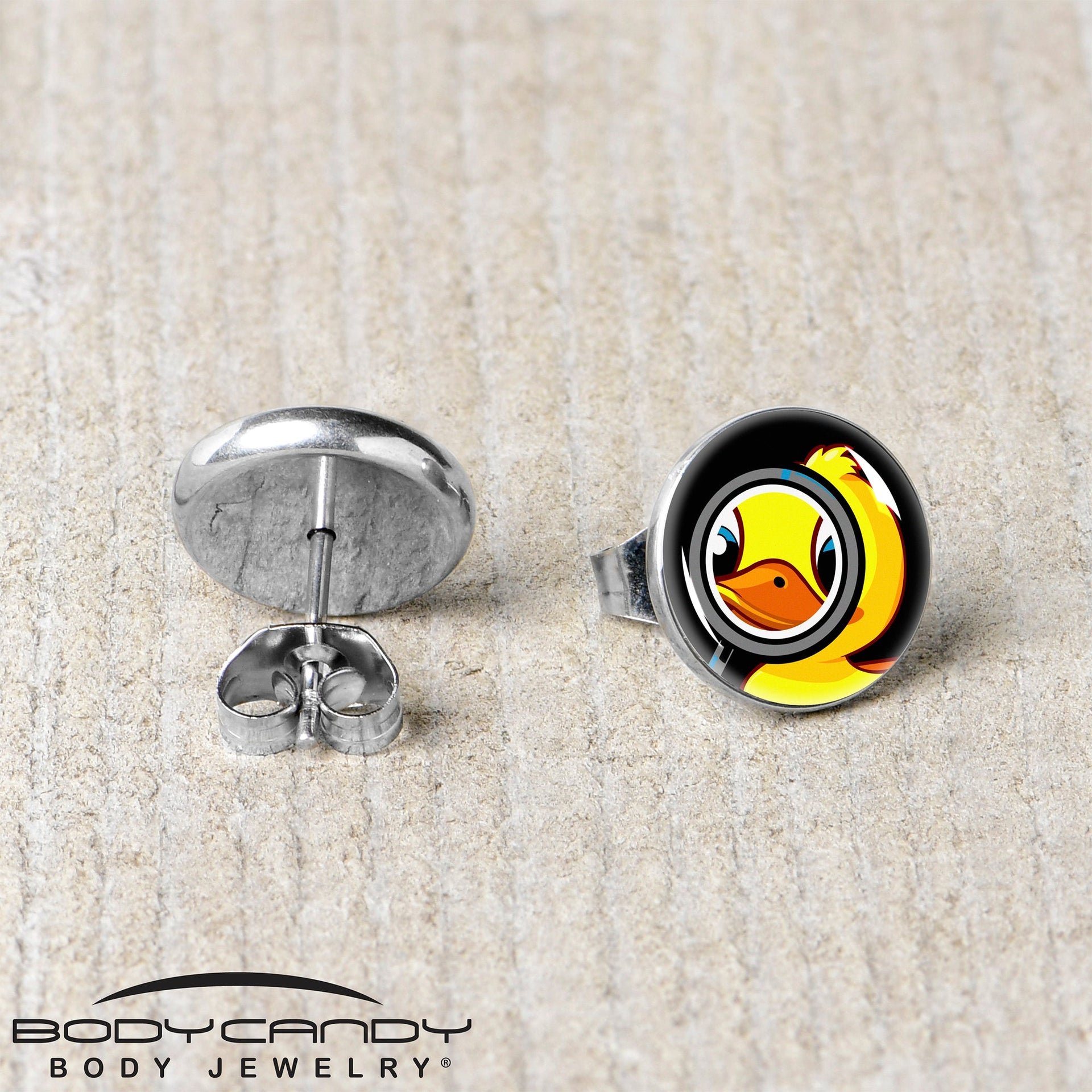 Yellow Duck Magnifying Glass Stud Earrings in Stainless Steel - Image 5