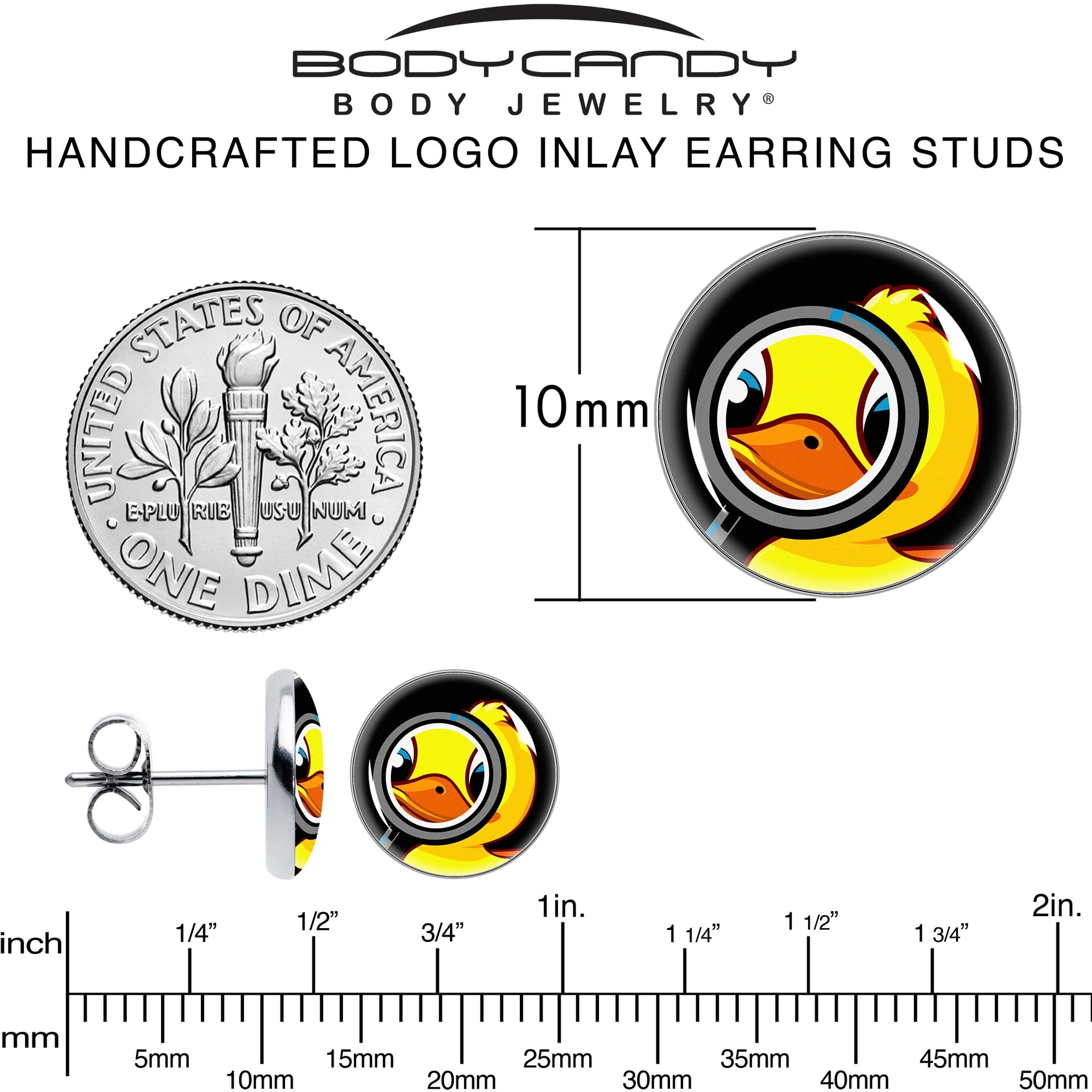 Yellow Duck Magnifying Glass Stud Earrings in Stainless Steel - Image 6