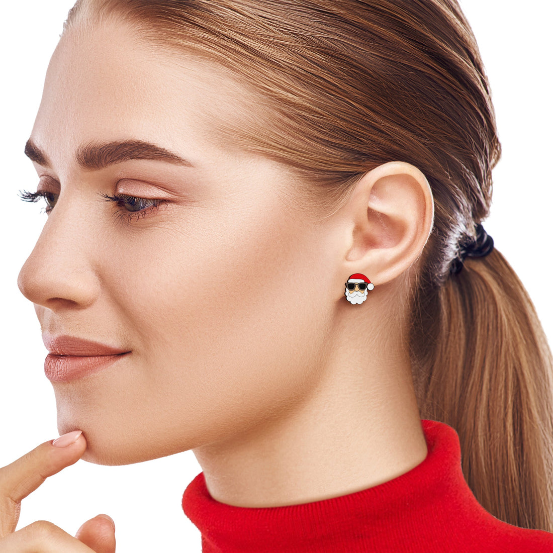 Wooden Cool Santa Claus Stud Earrings for Holiday Season - Image 2