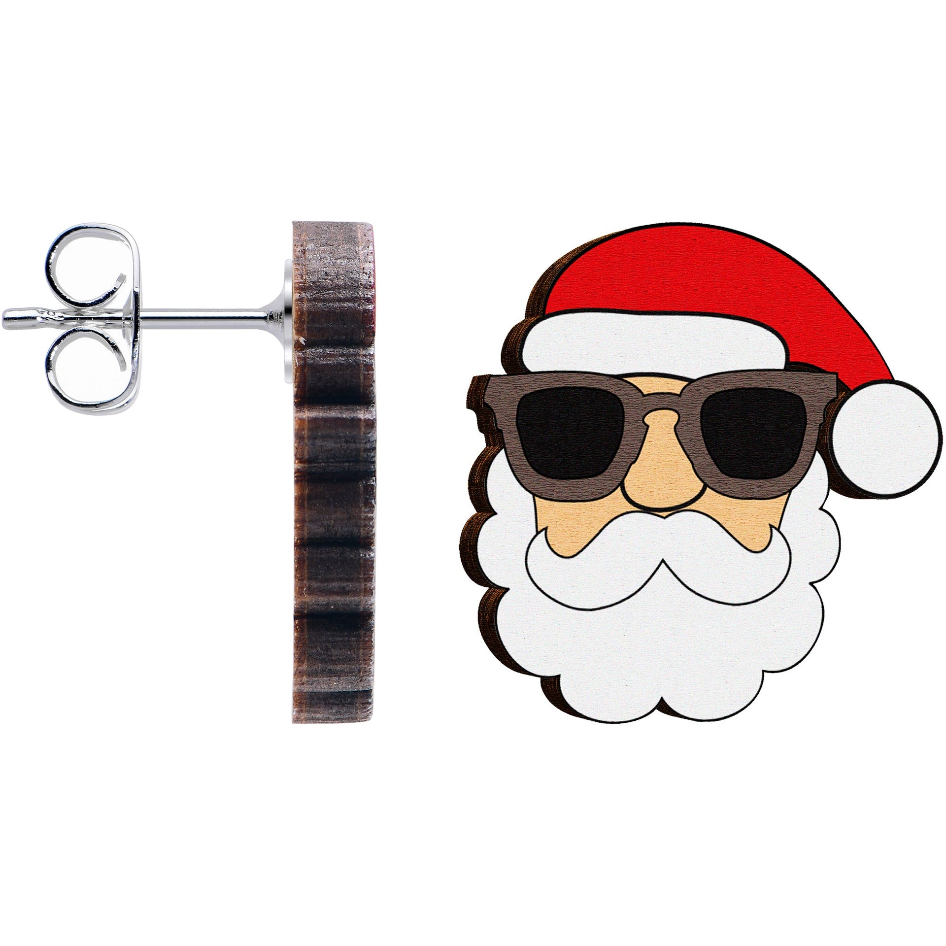 Wooden Cool Santa Claus Stud Earrings for Holiday Season - Image 3
