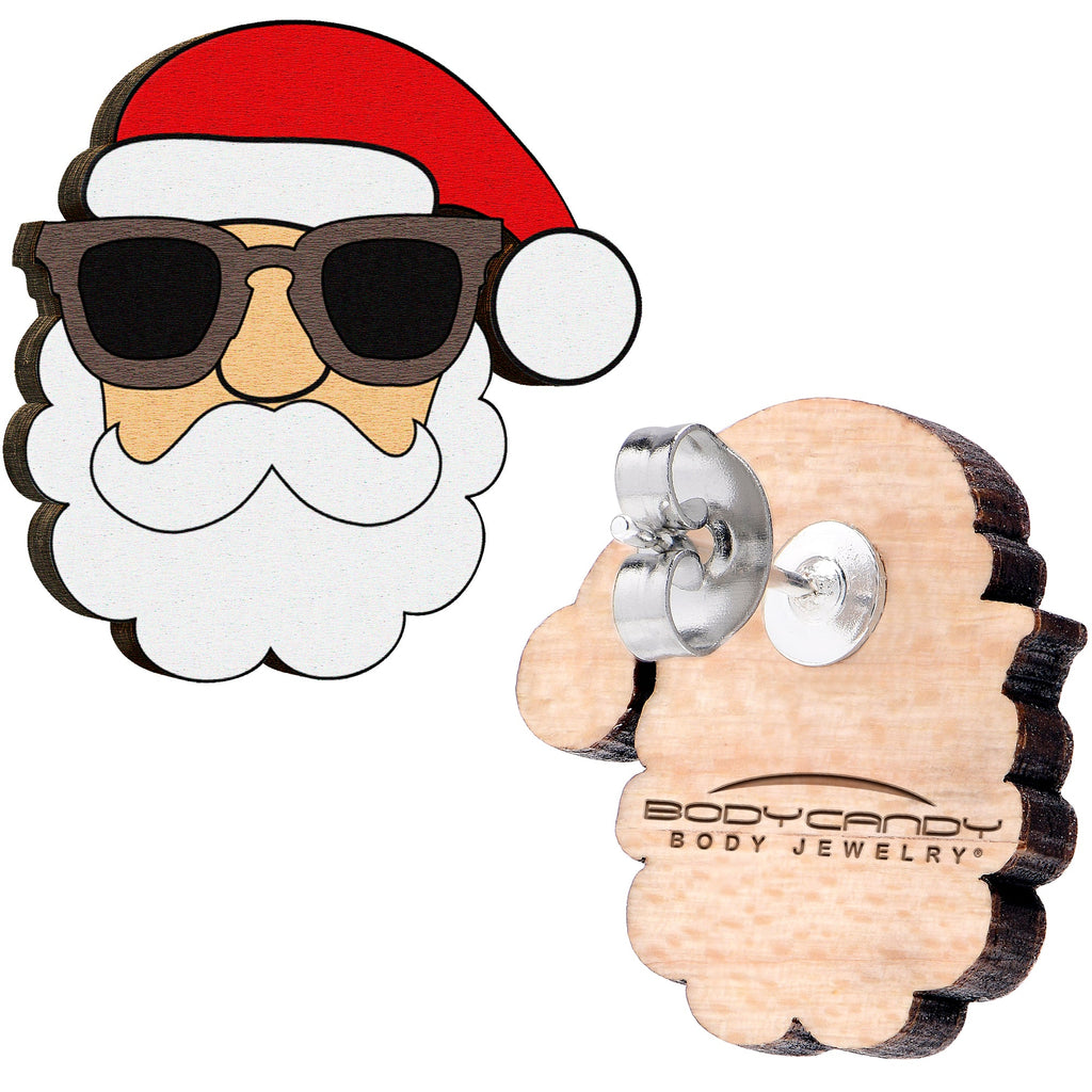 Wooden Cool Santa Claus Stud Earrings for Holiday Season - Image 4