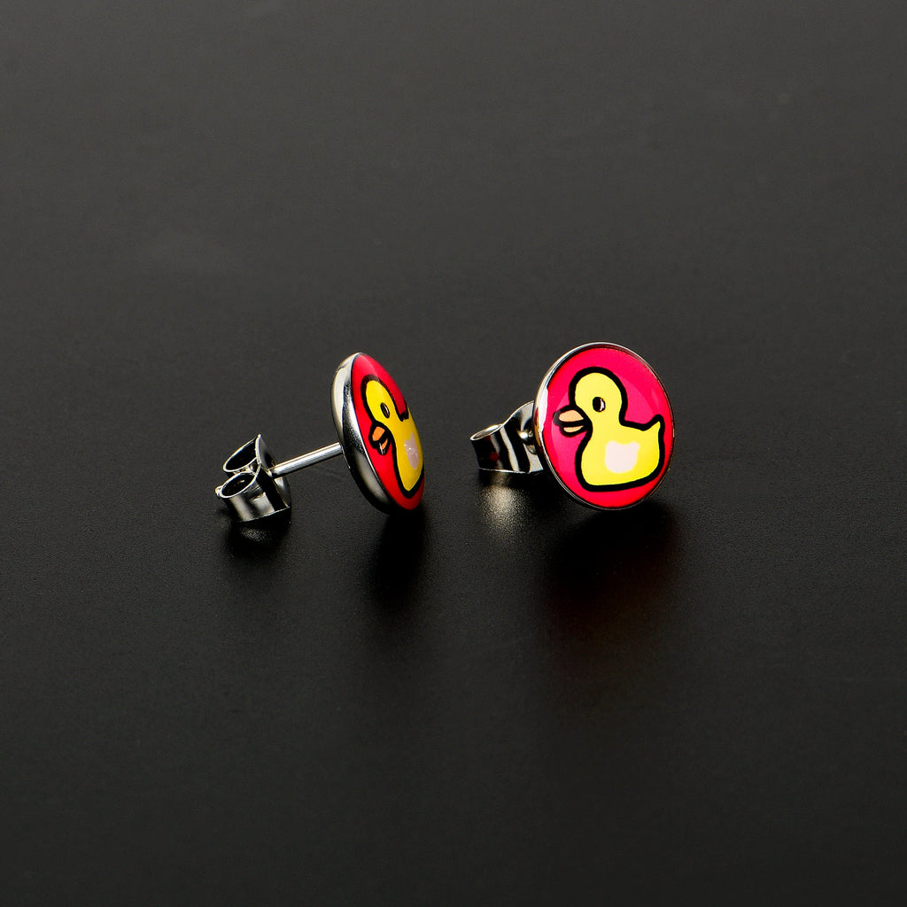 Yellow Ducky Stud Earrings with Pink Background - Image 3
