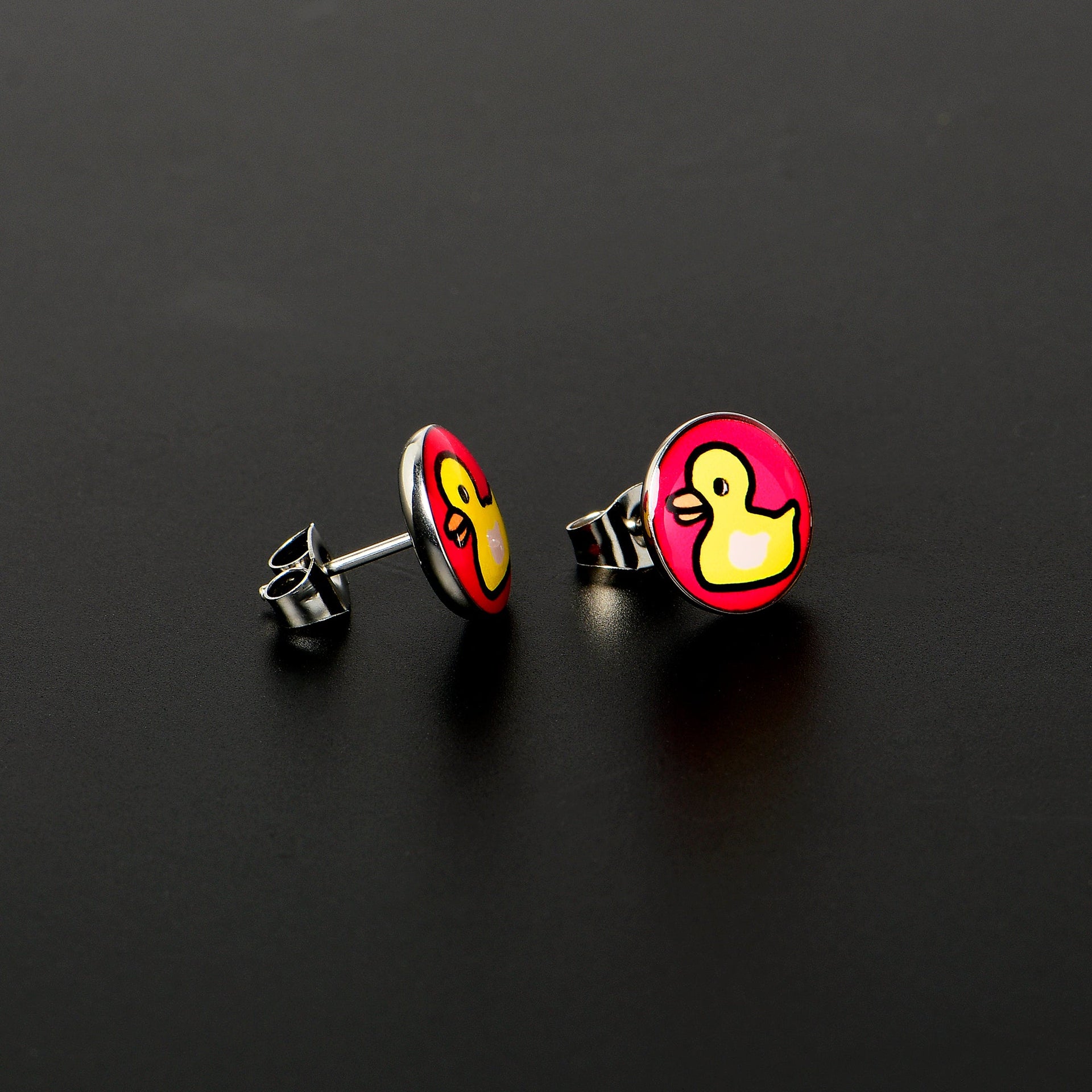Yellow Ducky Stud Earrings with Pink Background - Image 3