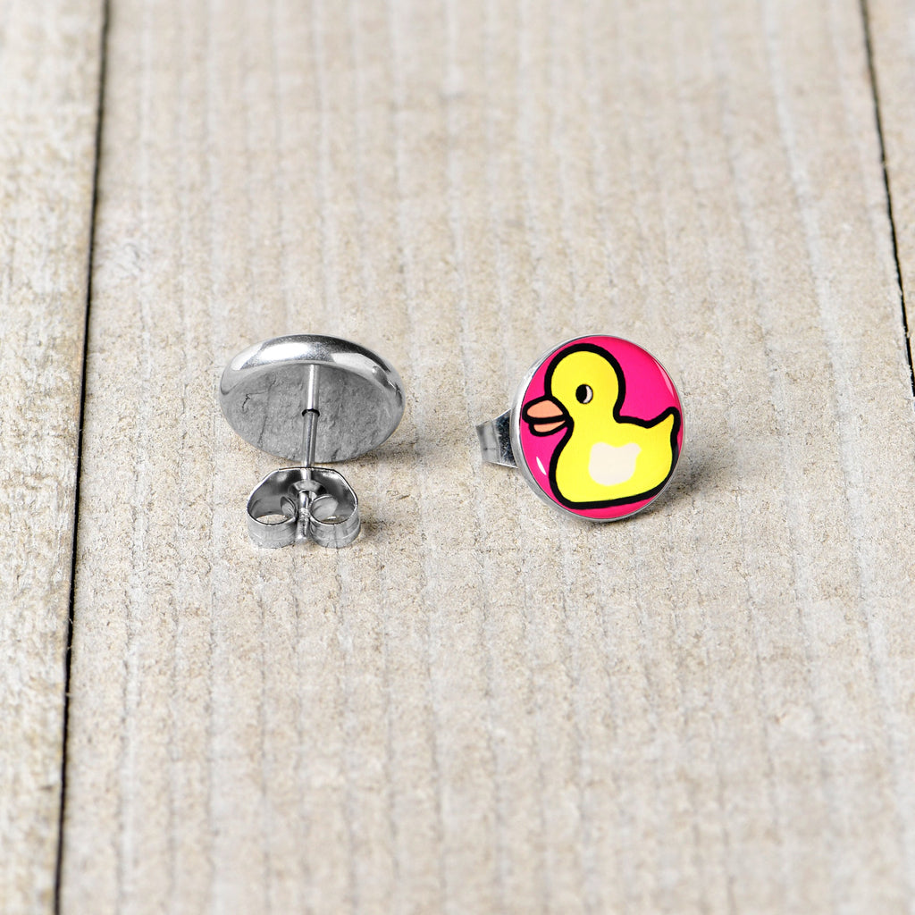 Yellow Ducky Stud Earrings with Pink Background - Image 5