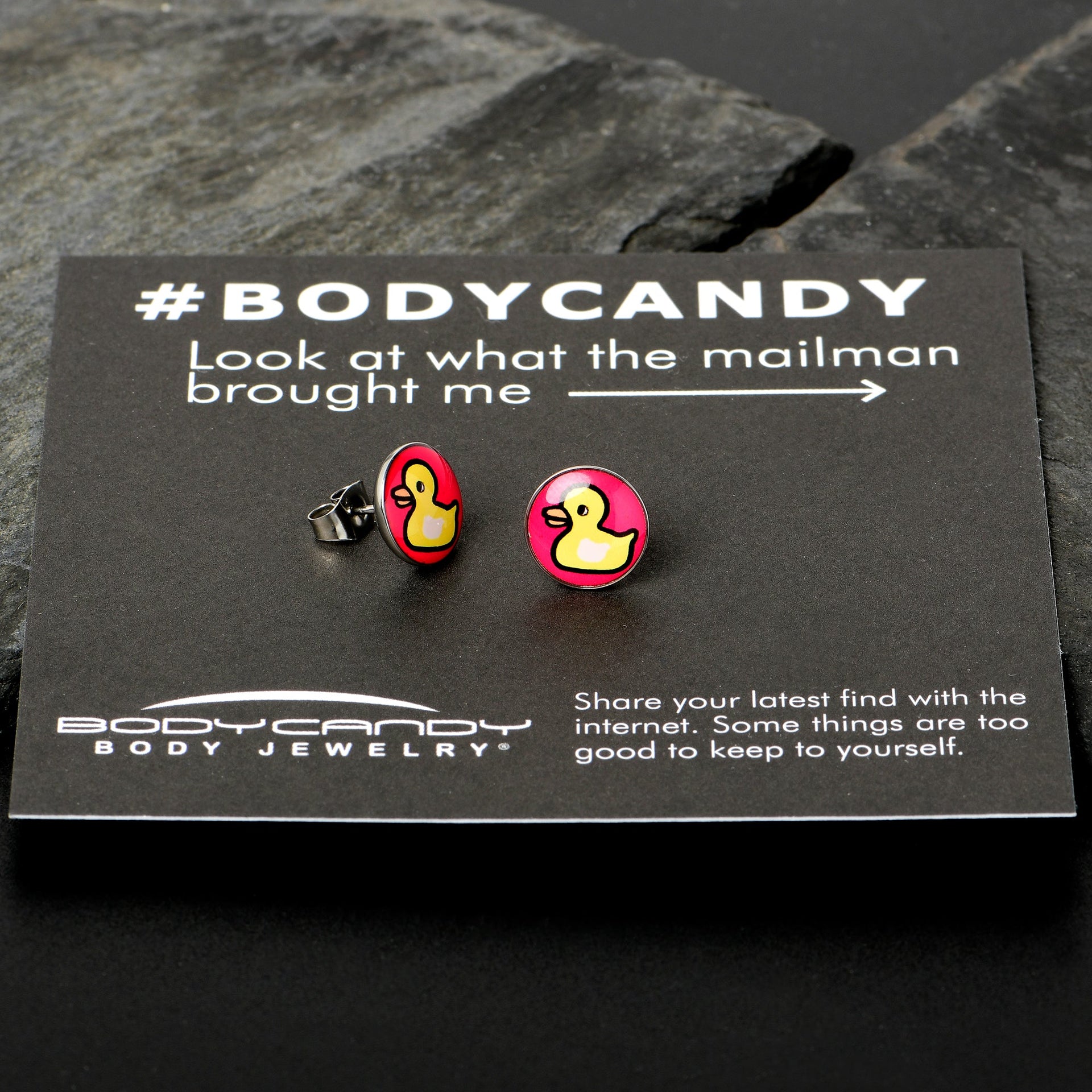Yellow Ducky Stud Earrings with Pink Background - Image 7