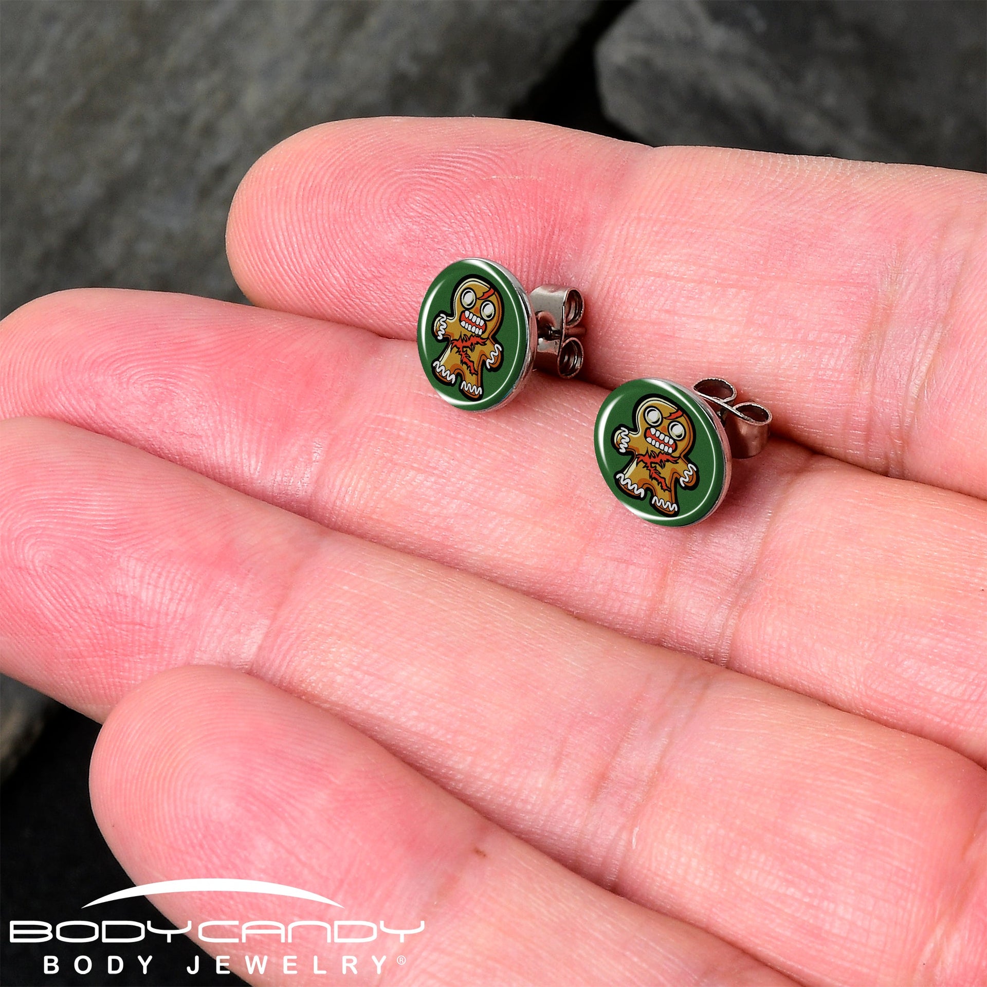 Zombie Gingerbread Man Christmas Stud Earrings - Image 2