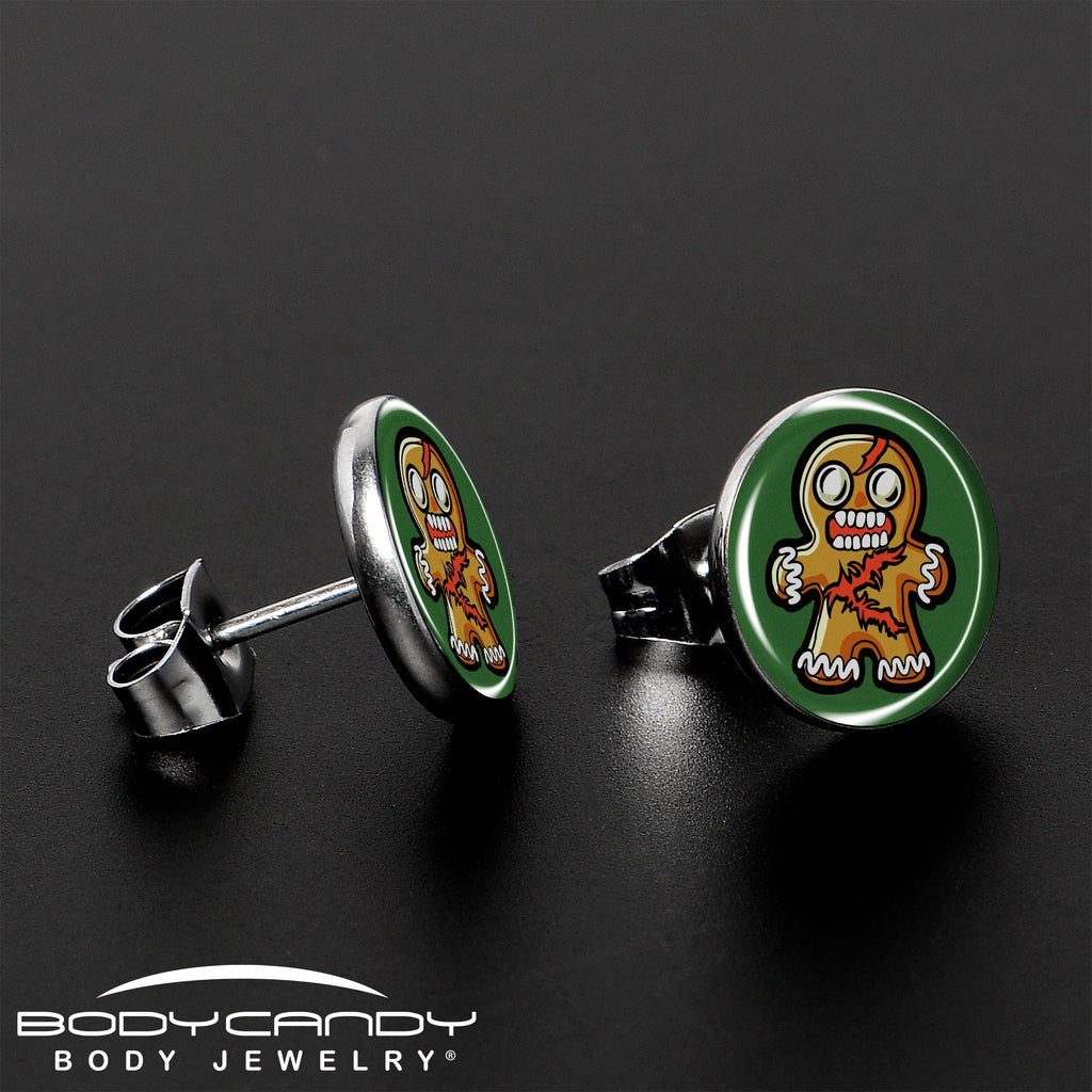 Zombie Gingerbread Man Christmas Stud Earrings - Image 3