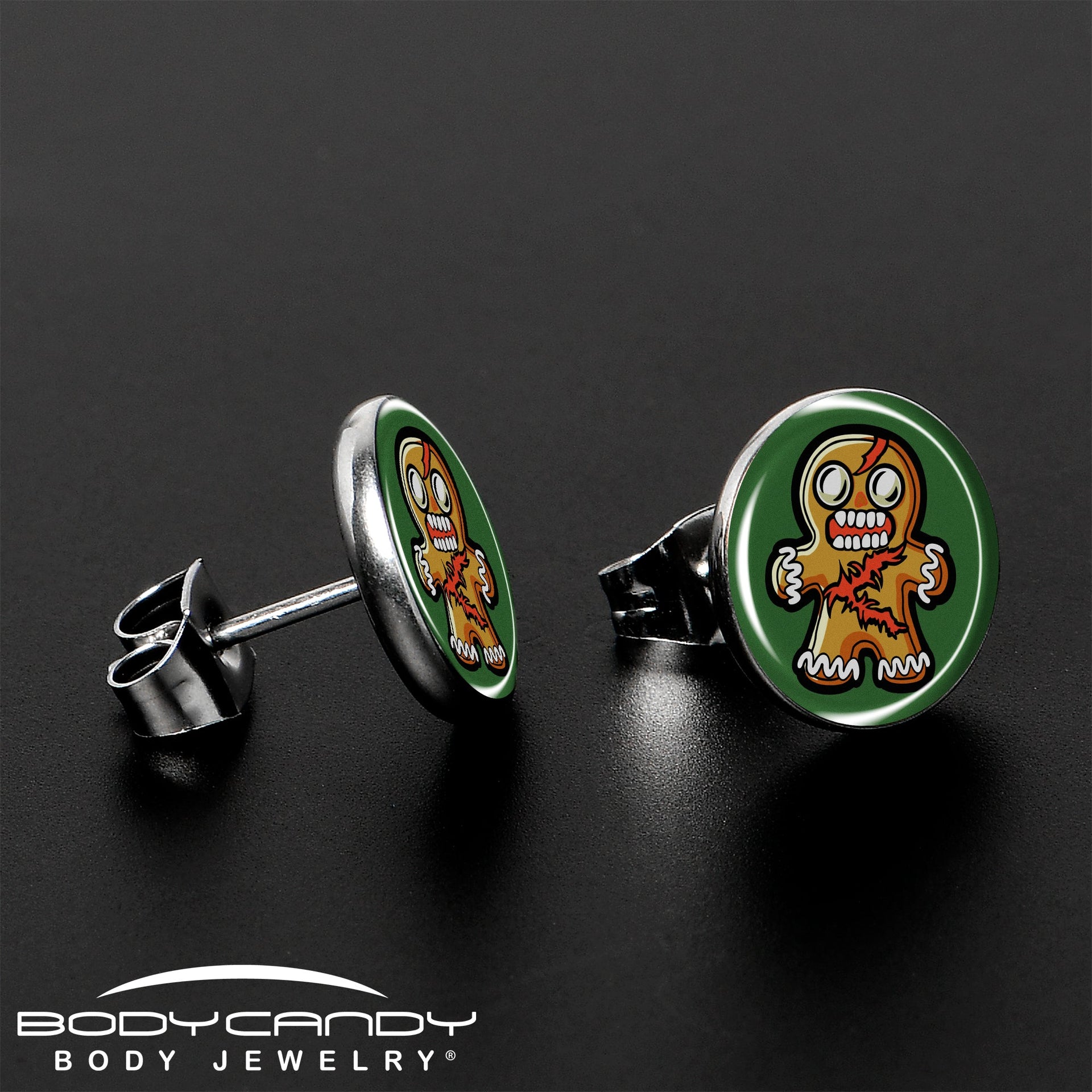 Zombie Gingerbread Man Christmas Stud Earrings - Image 3