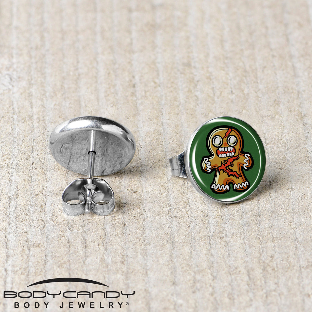 Zombie Gingerbread Man Christmas Stud Earrings - Image 5