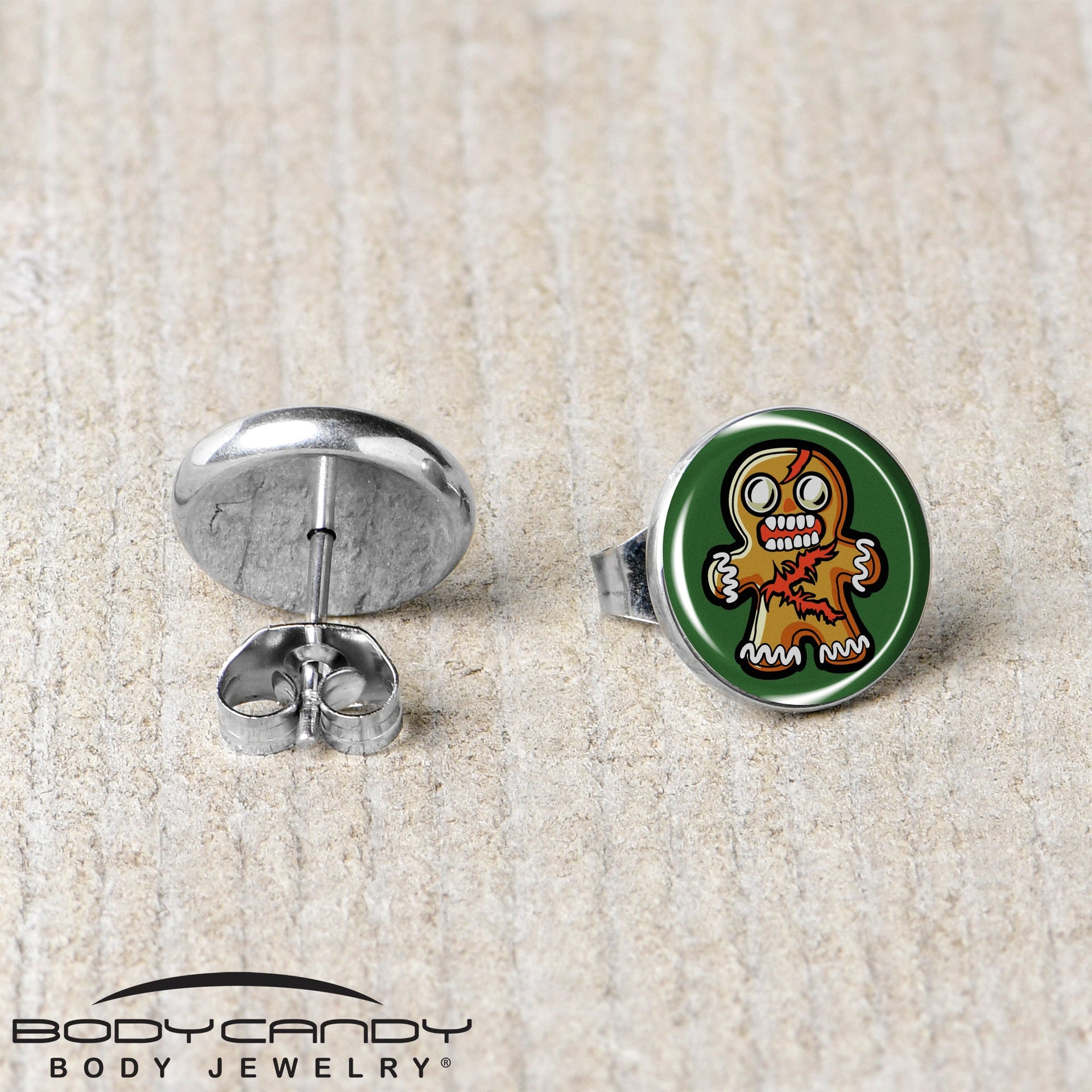 Zombie Gingerbread Man Christmas Stud Earrings - Image 5