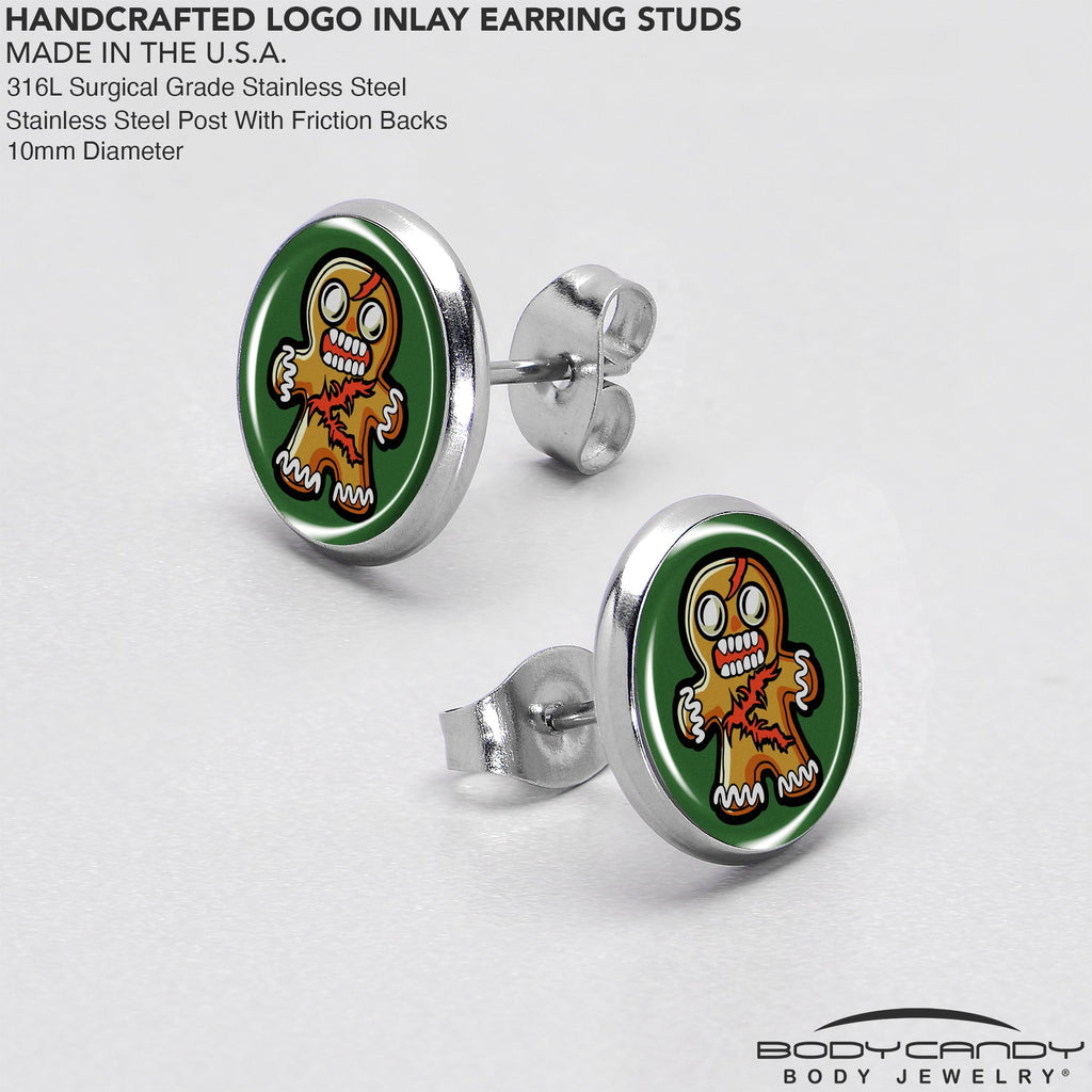 Zombie Gingerbread Man Christmas Stud Earrings - Image 7