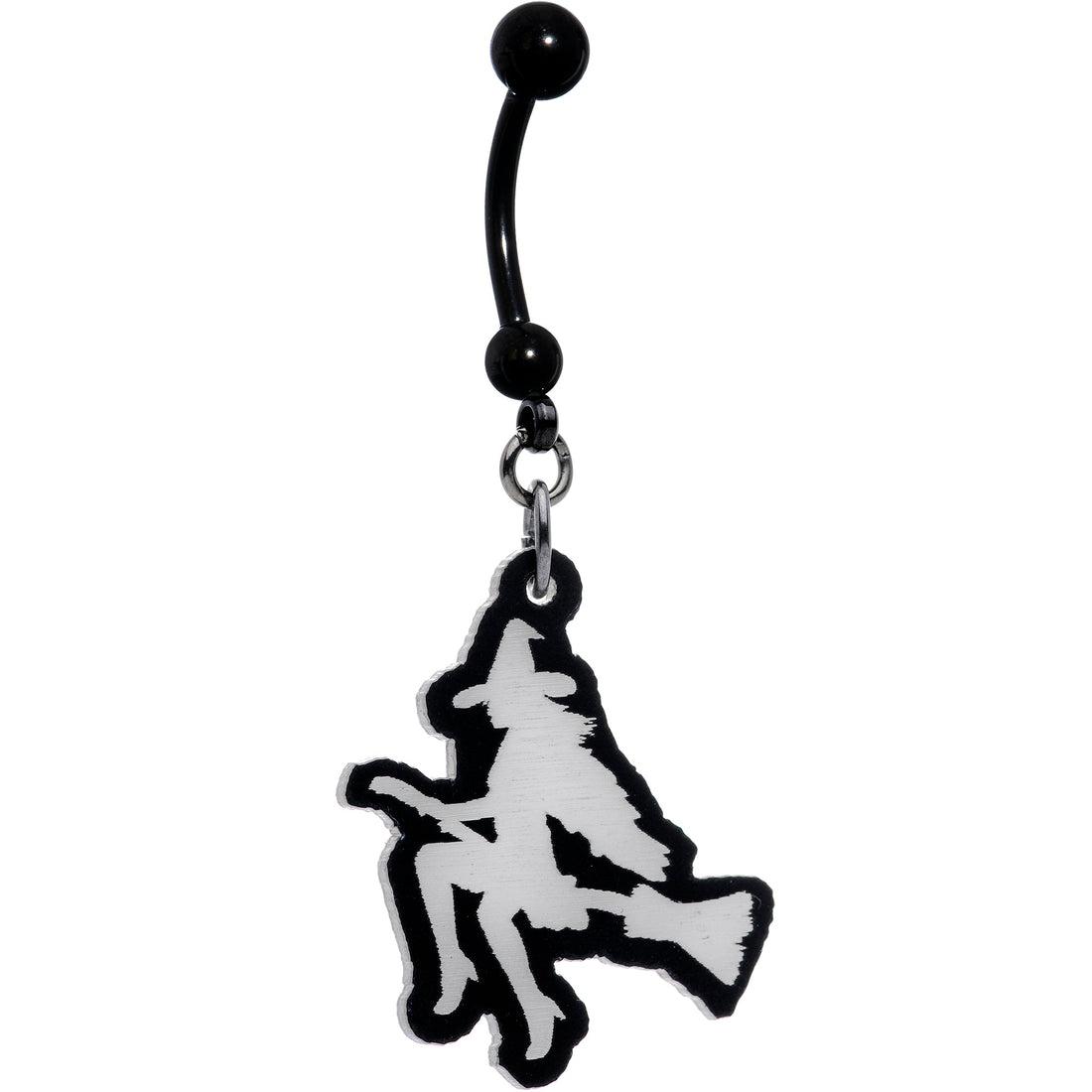 Glow in the Dark Halloween Flying Witch on Broom Dangle Belly Ring