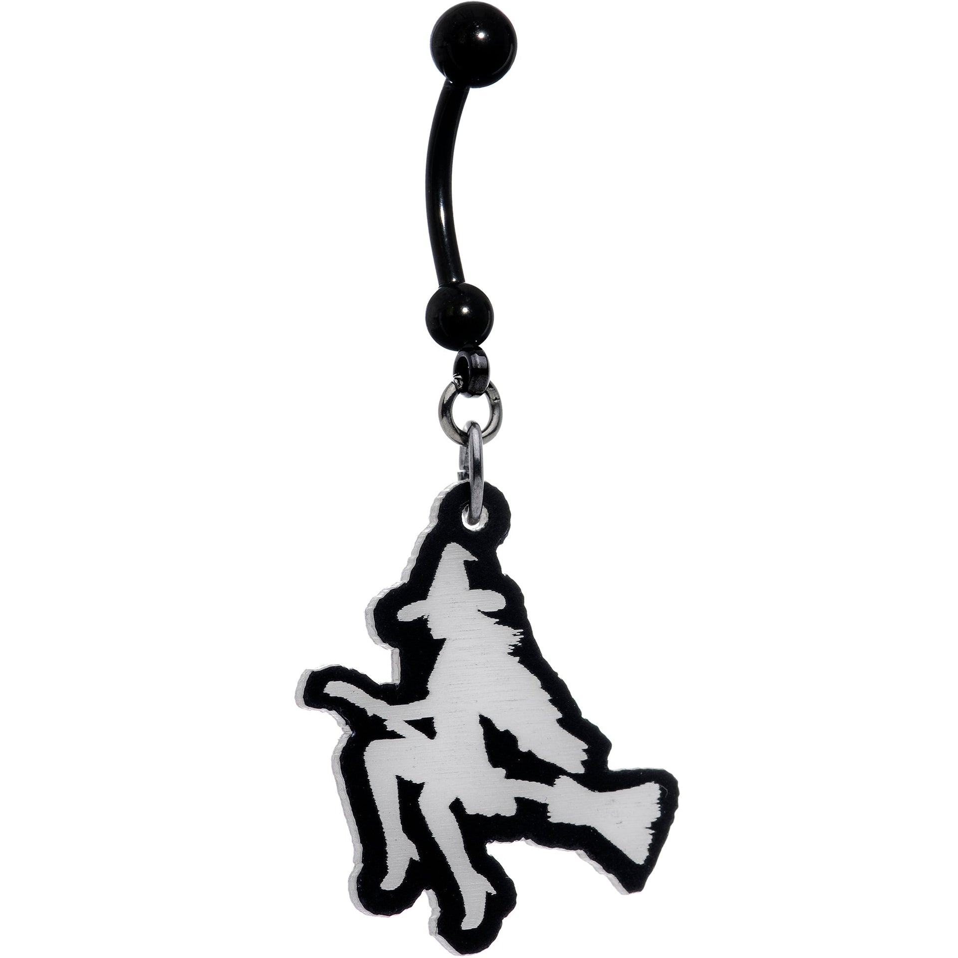 Glow in the Dark Halloween Flying Witch on Broom Dangle Belly Ring