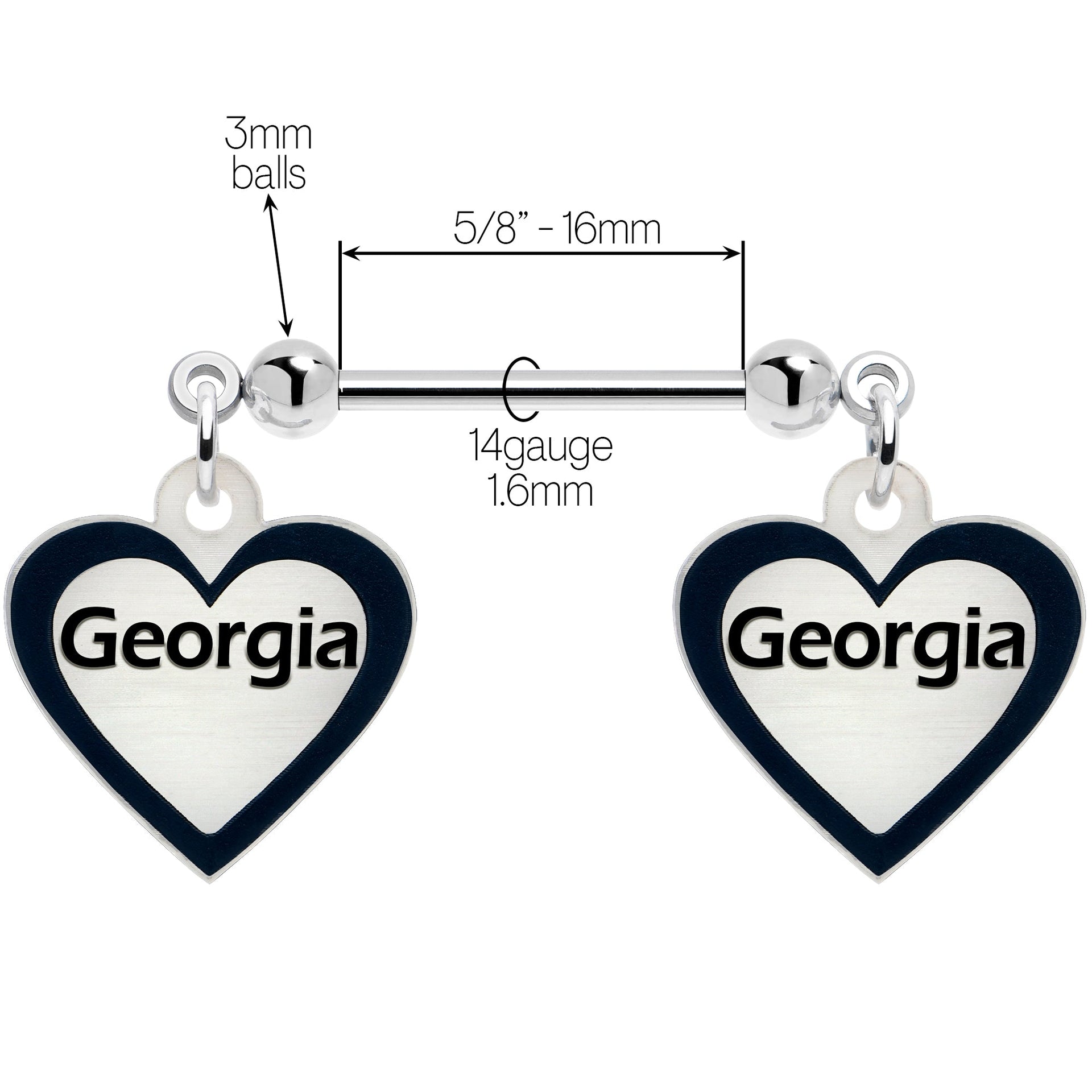 Custom Heart Glow in the Dark Double Personalized Name Dangle Nipple Ring Set