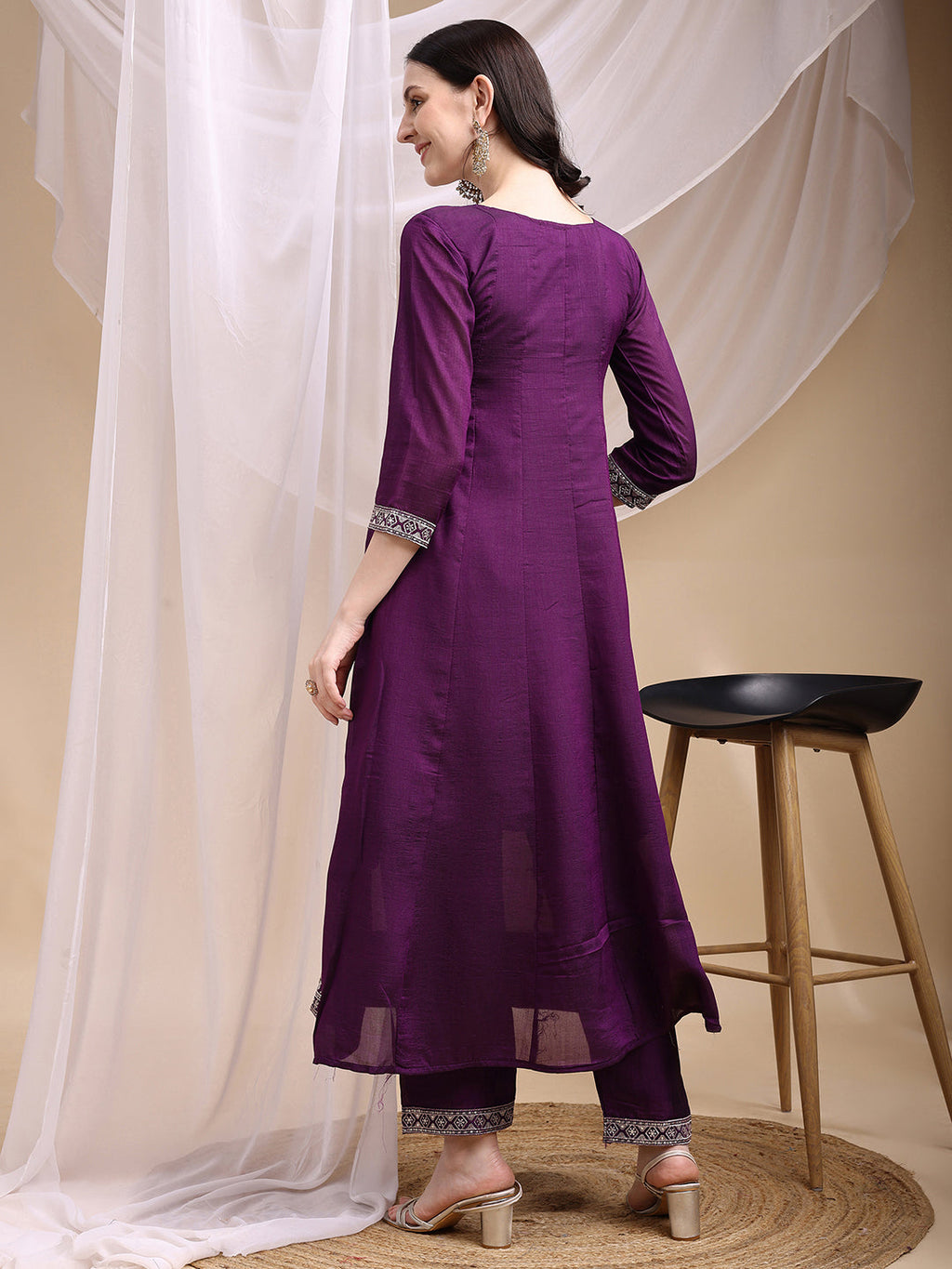 Embroidered Purple Anarkali Kurta Set with Dupatta