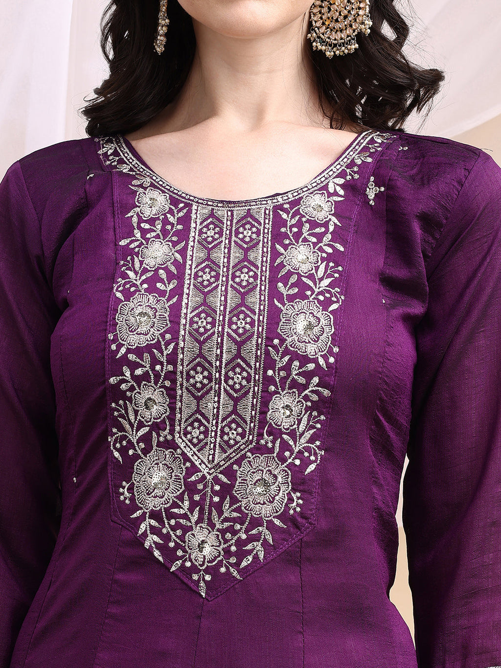 Embroidered Purple Anarkali Kurta Set with Dupatta