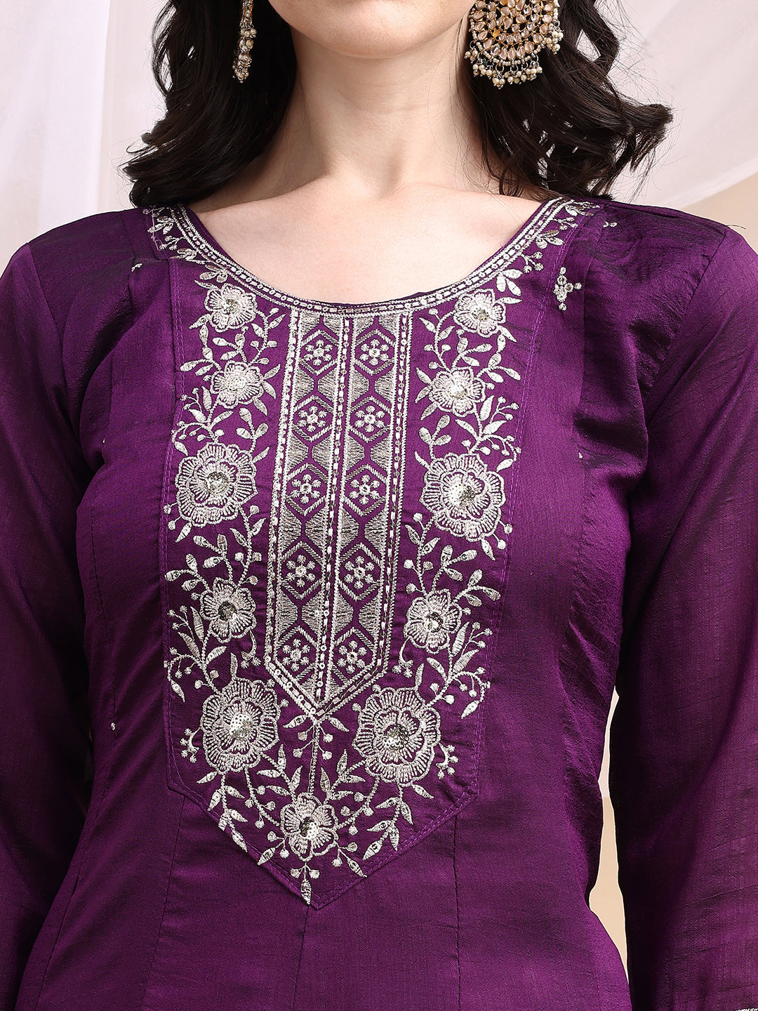 Embroidered Purple Anarkali Kurta Set with Dupatta