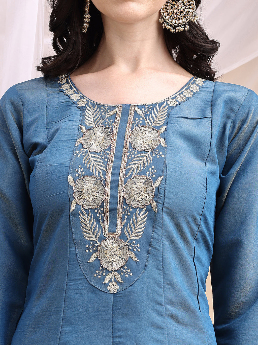 Blue Hand Embroidered Anarkali Kurta Set with Dupatta