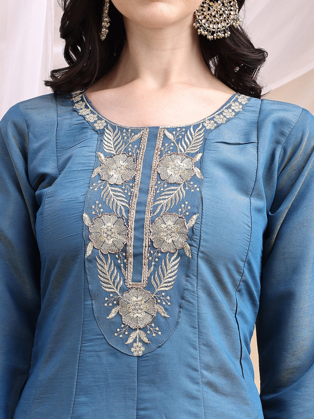 Blue Hand Embroidered Anarkali Kurta Set with Dupatta